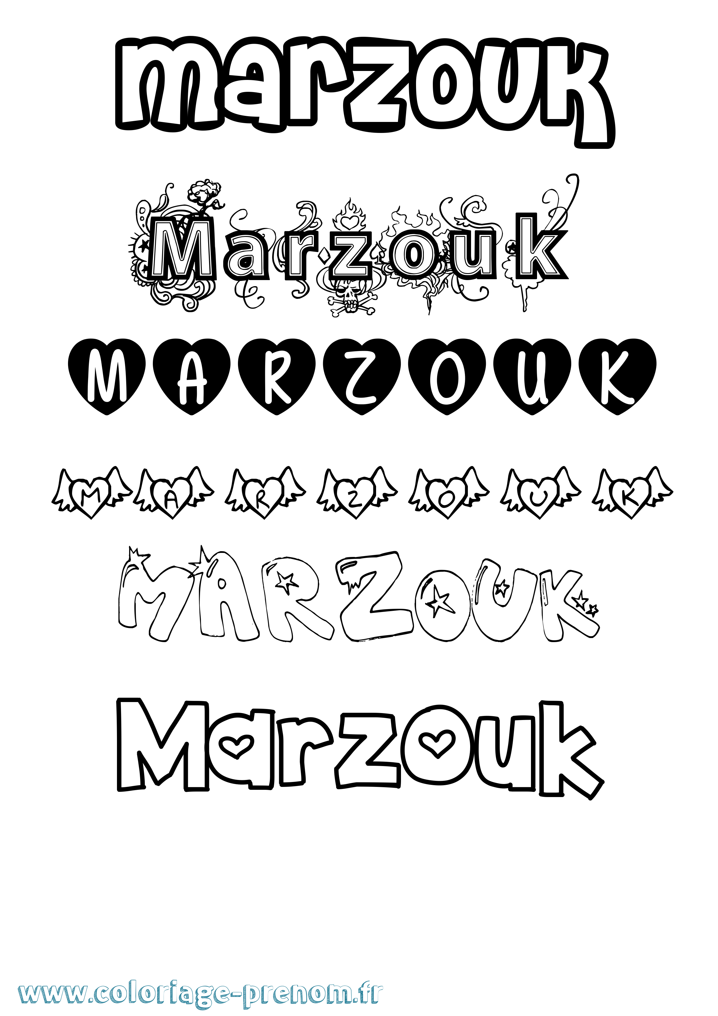 Coloriage Marzouk Girly Coloriage prénom Marzouk Girly