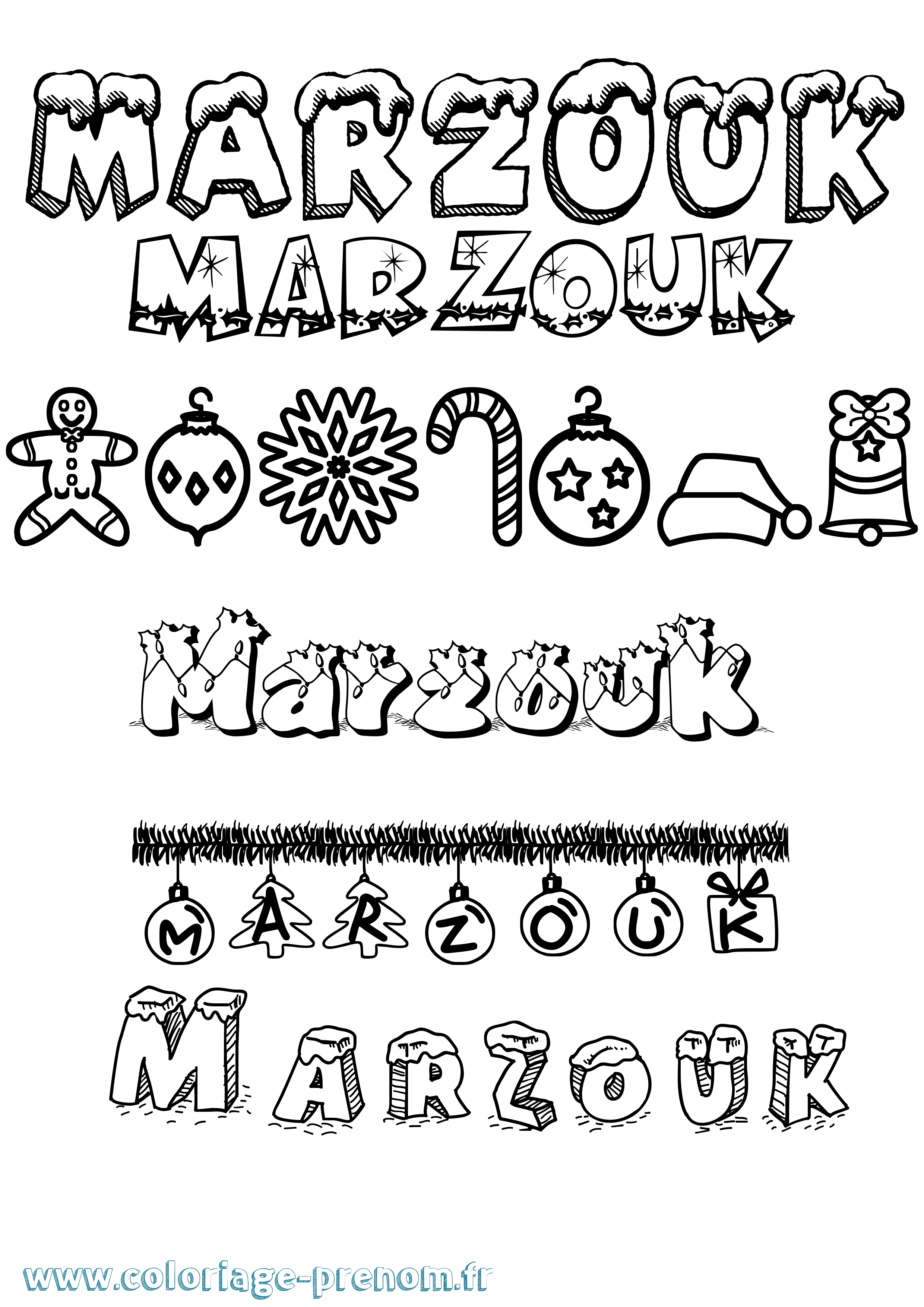 Coloriage Marzouk Noël Coloriage prénom Marzouk Noël