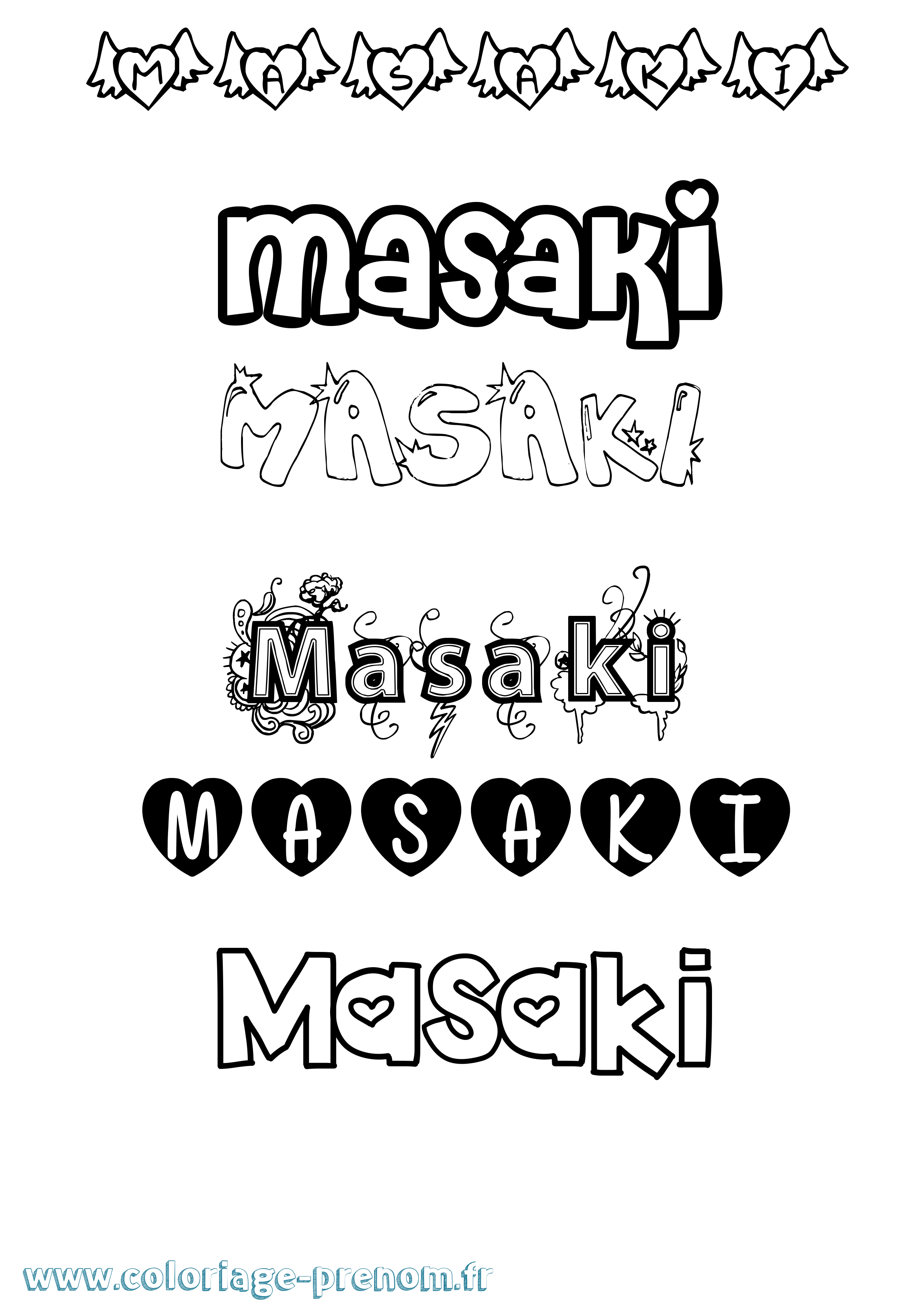 Coloriage Masaki Girly Coloriage prénom Masaki Girly