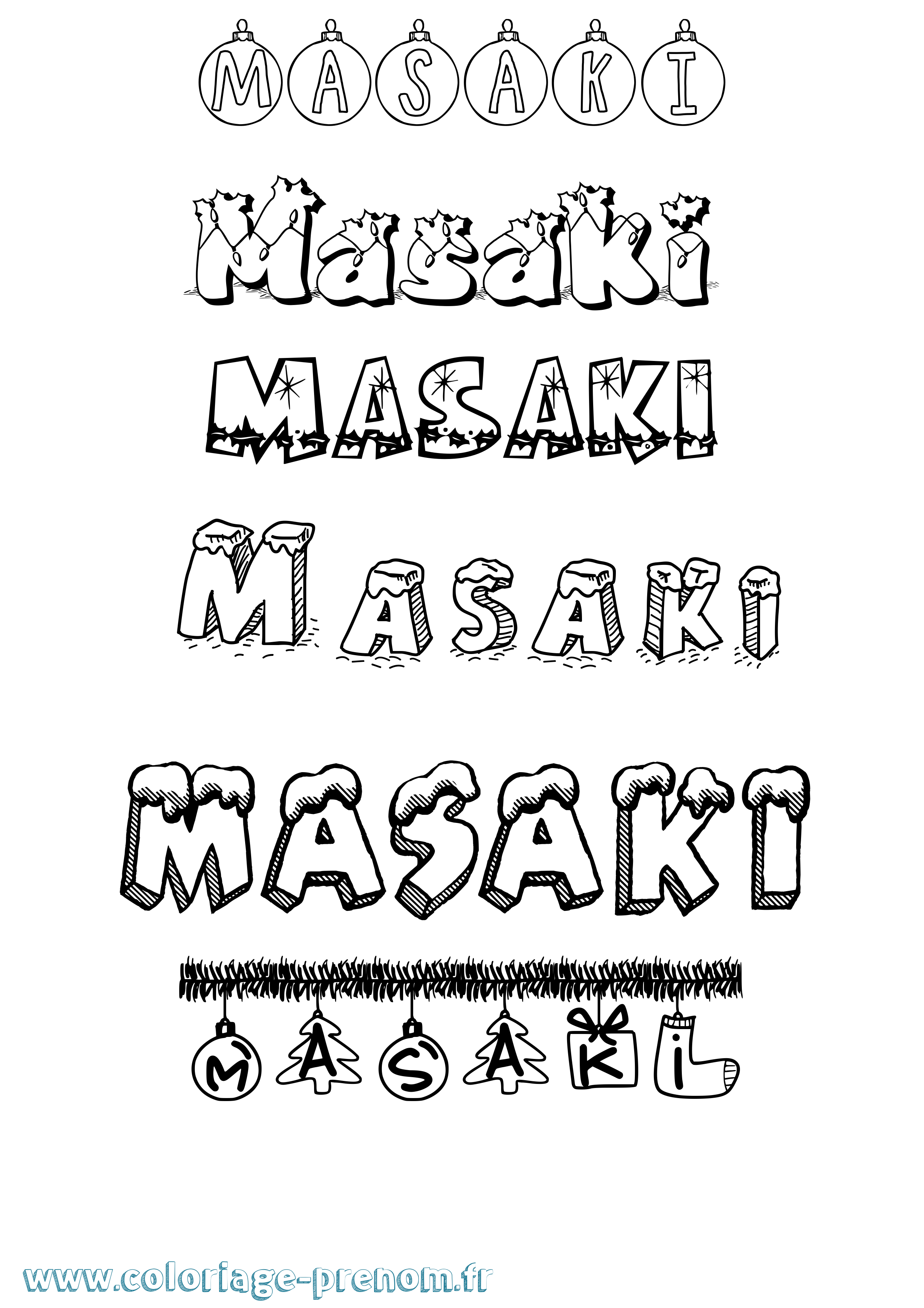 Coloriage Masaki Noël Coloriage prénom Masaki Noël