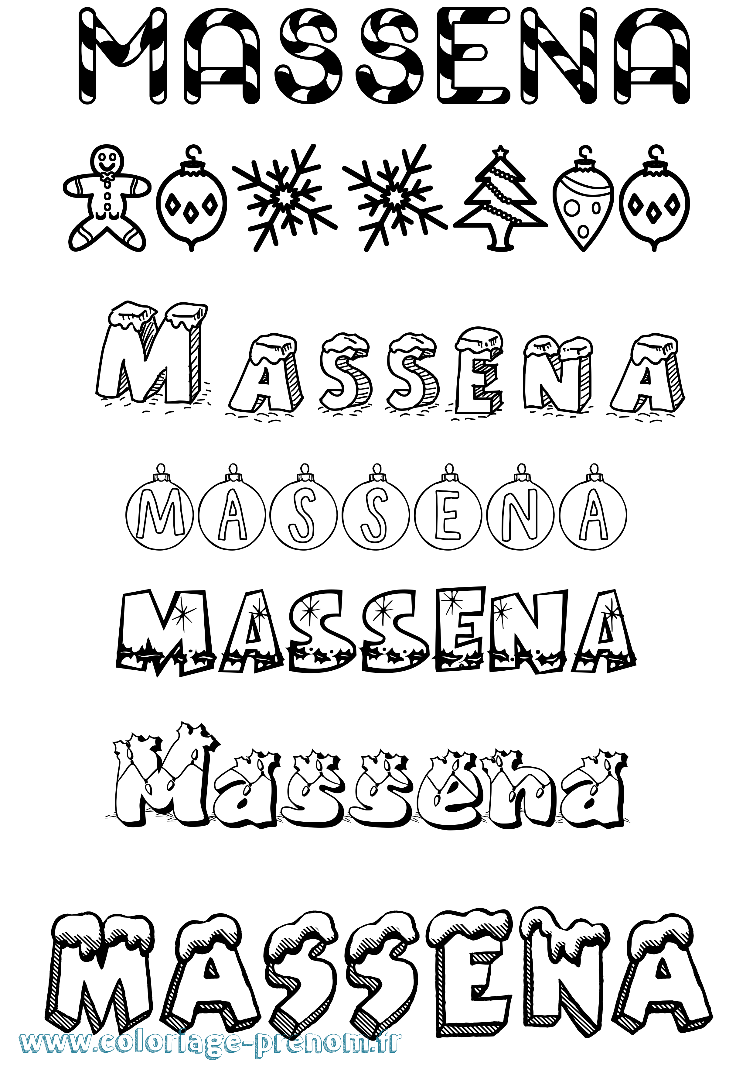 Coloriage Massena Noël Coloriage prénom Massena Noël