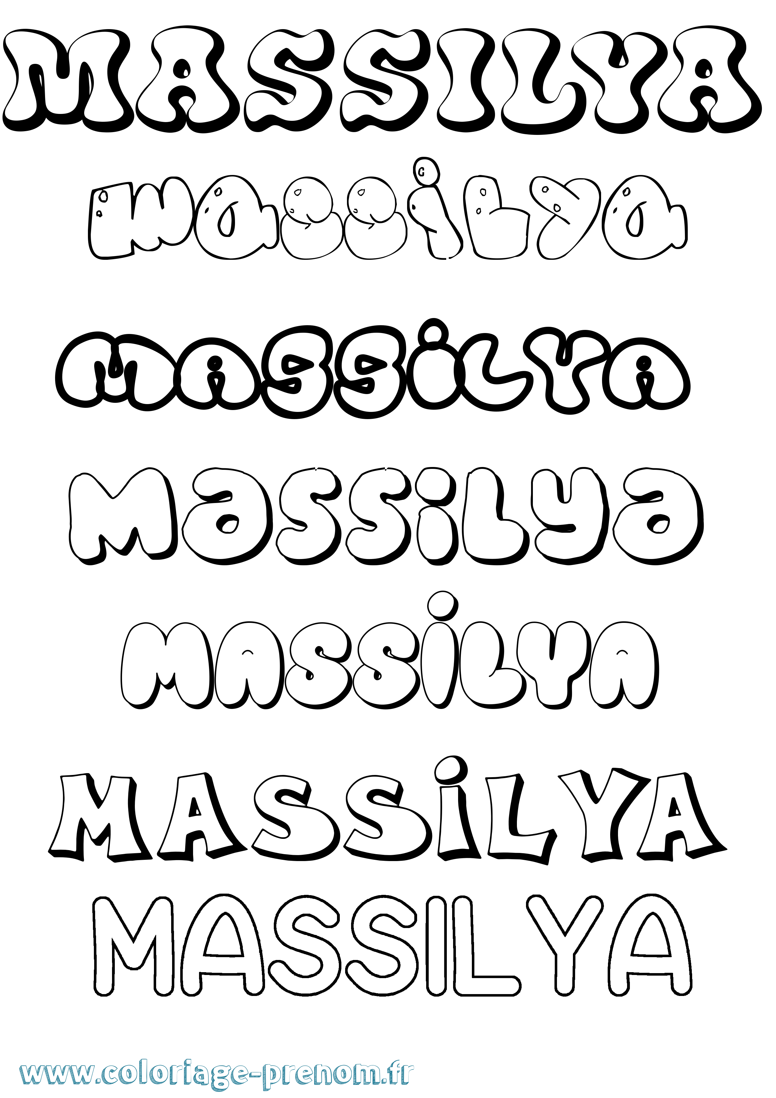 Coloriage Massilya Bubble Coloriage prénom Massilya Bubble