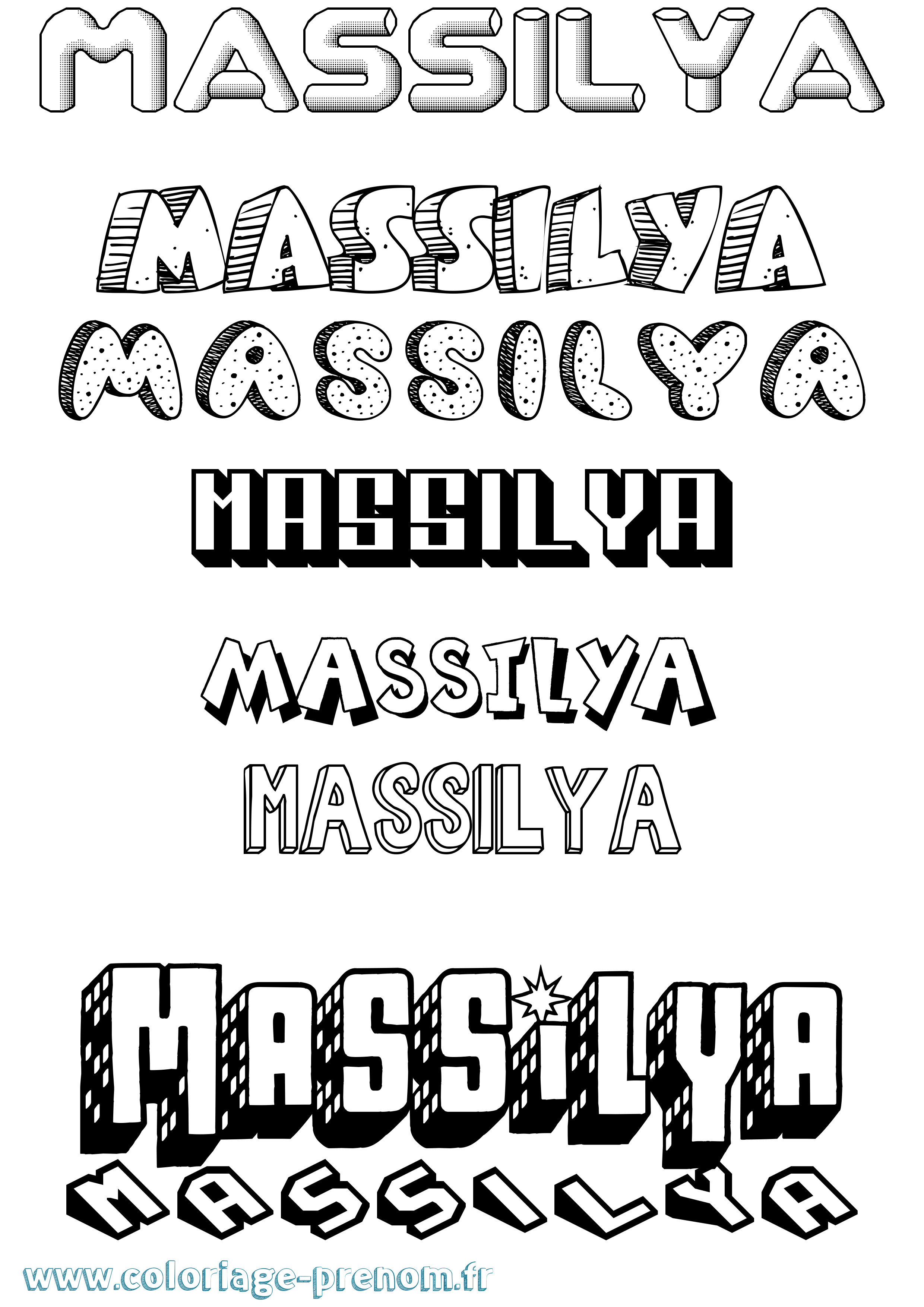 Coloriage Massilya Effet 3D Coloriage prénom Massilya Effet 3D