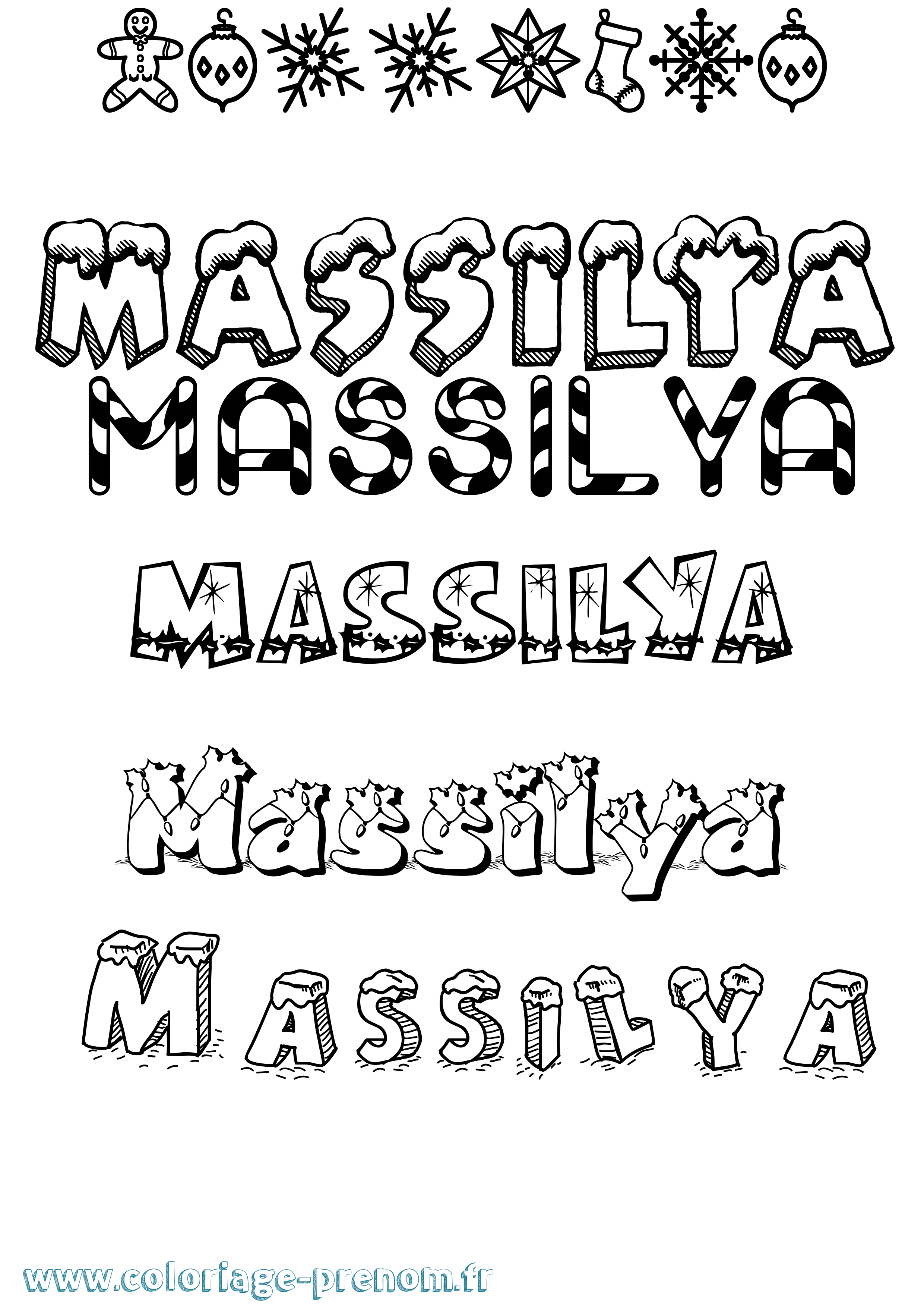Coloriage Massilya Noël Coloriage prénom Massilya Noël