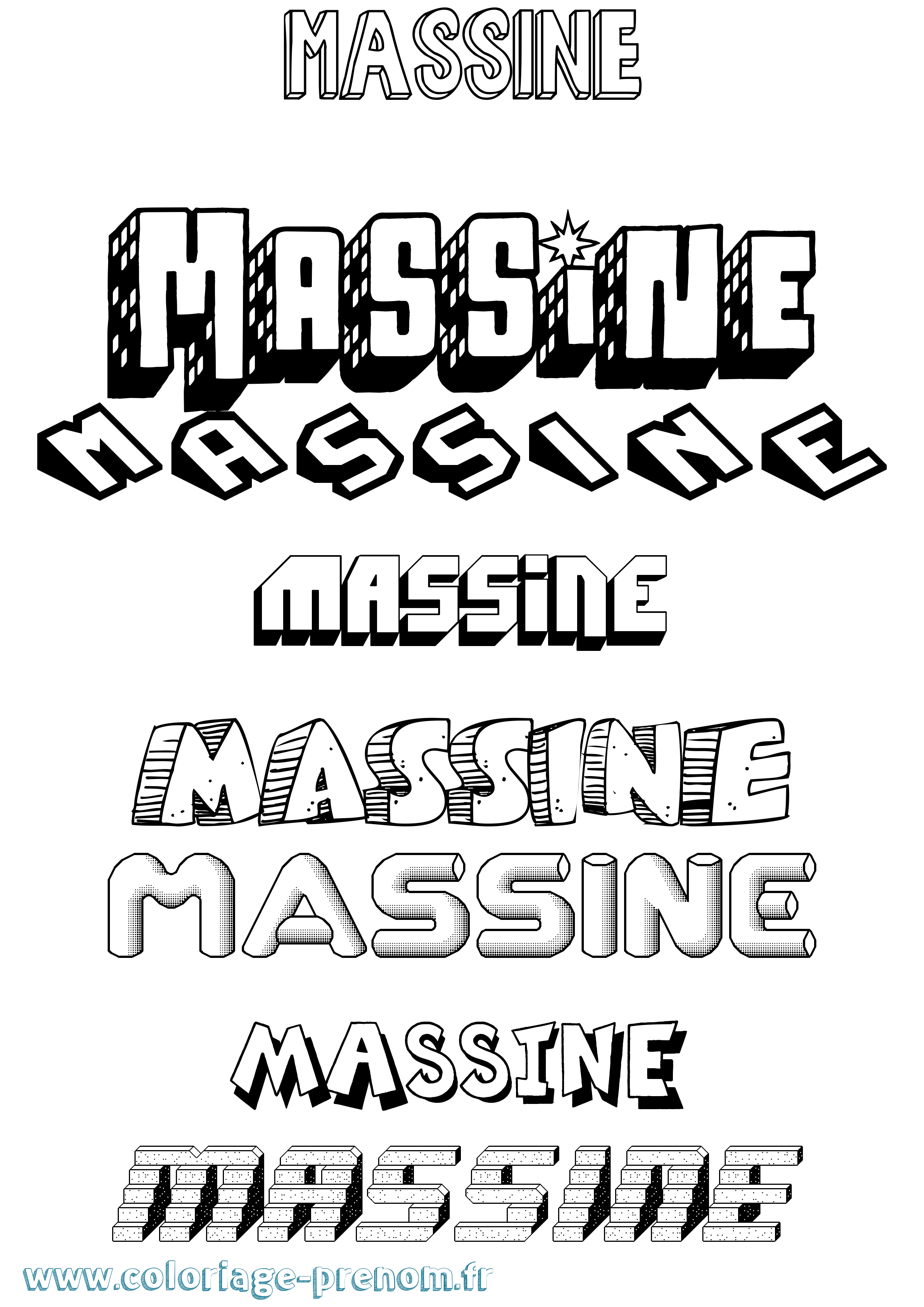 Coloriage Massine Effet 3D Coloriage prénom Massine Effet 3D