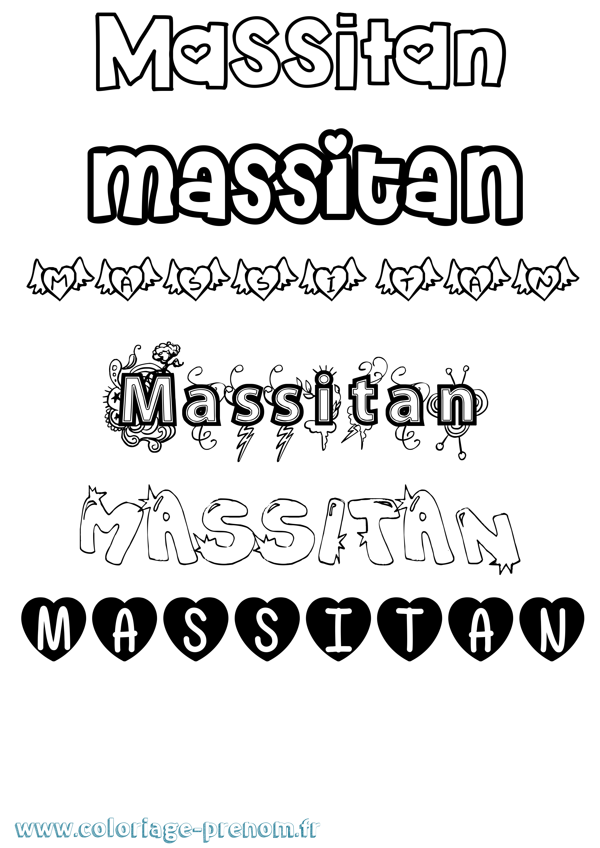 Coloriage Massitan Girly Coloriage prénom Massitan Girly