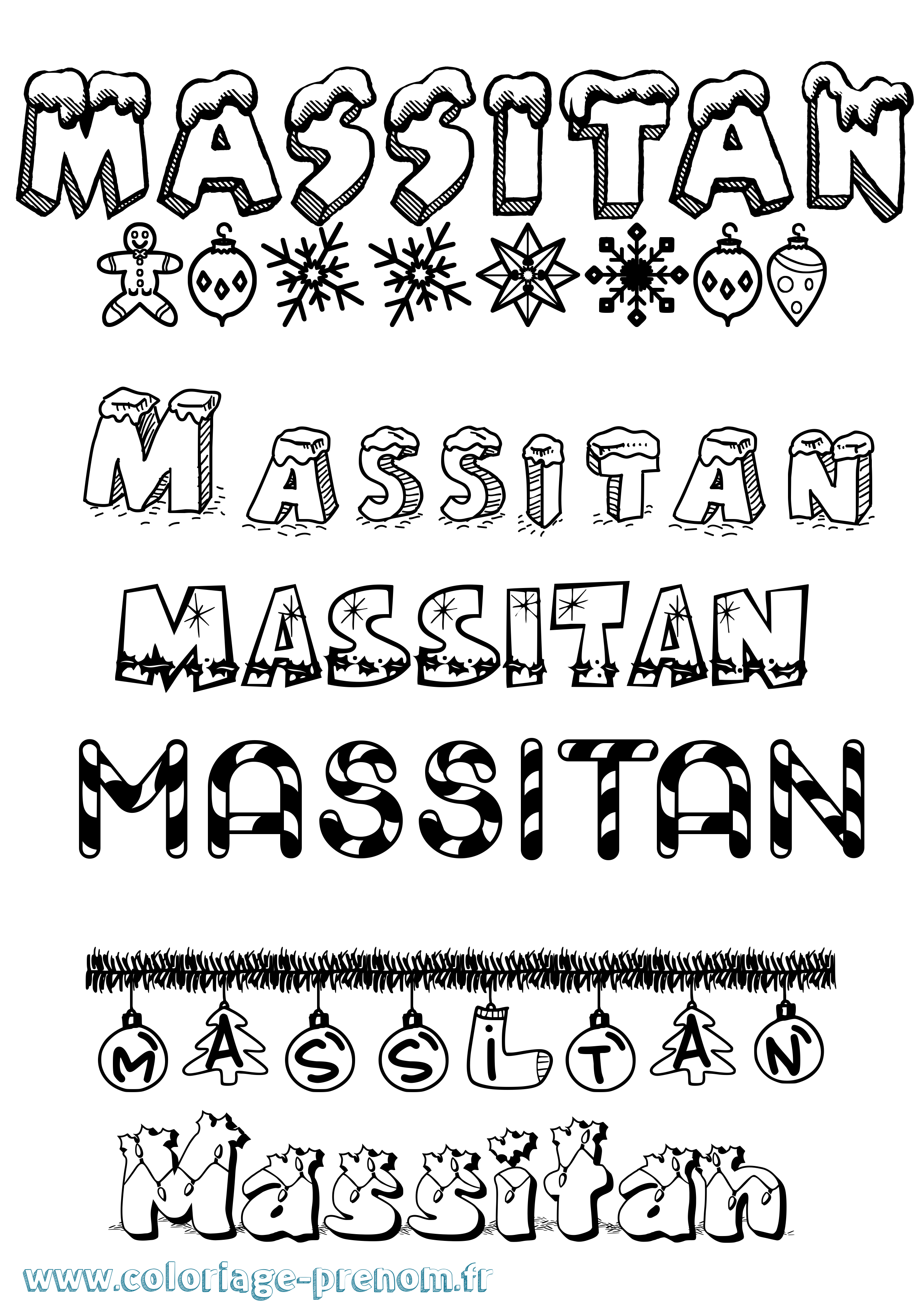 Coloriage Massitan Noël Coloriage prénom Massitan Noël