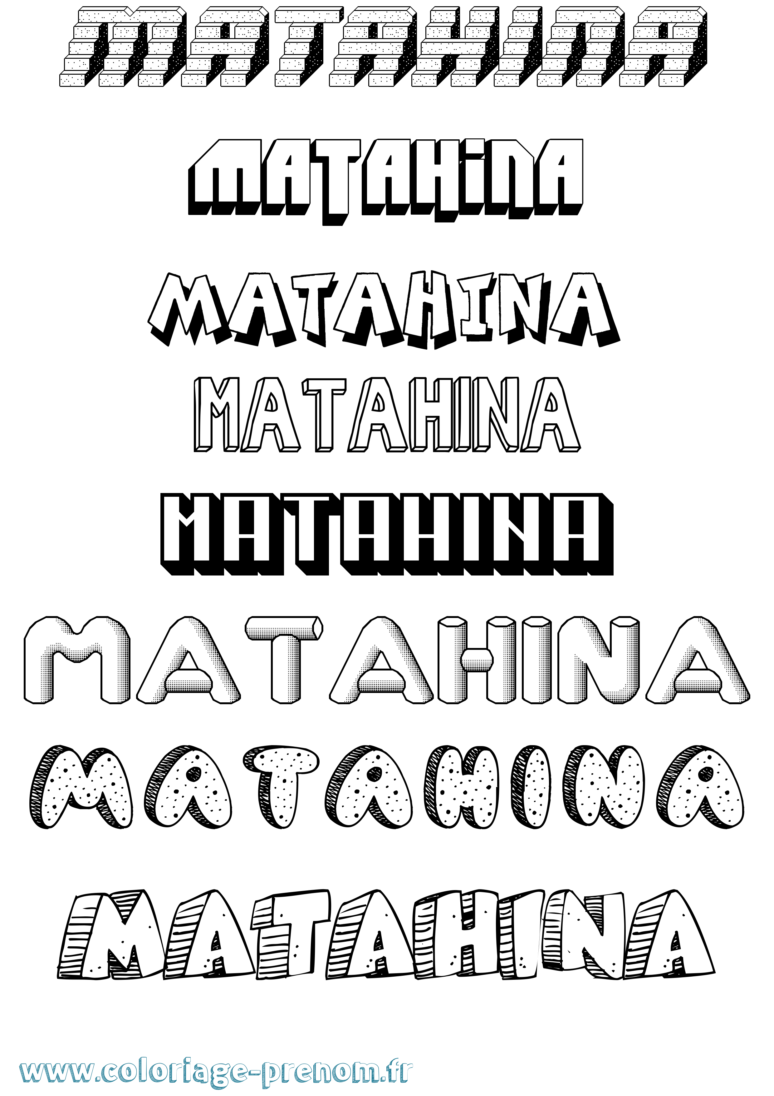 Coloriage Matahina Effet 3D Coloriage prénom Matahina Effet 3D