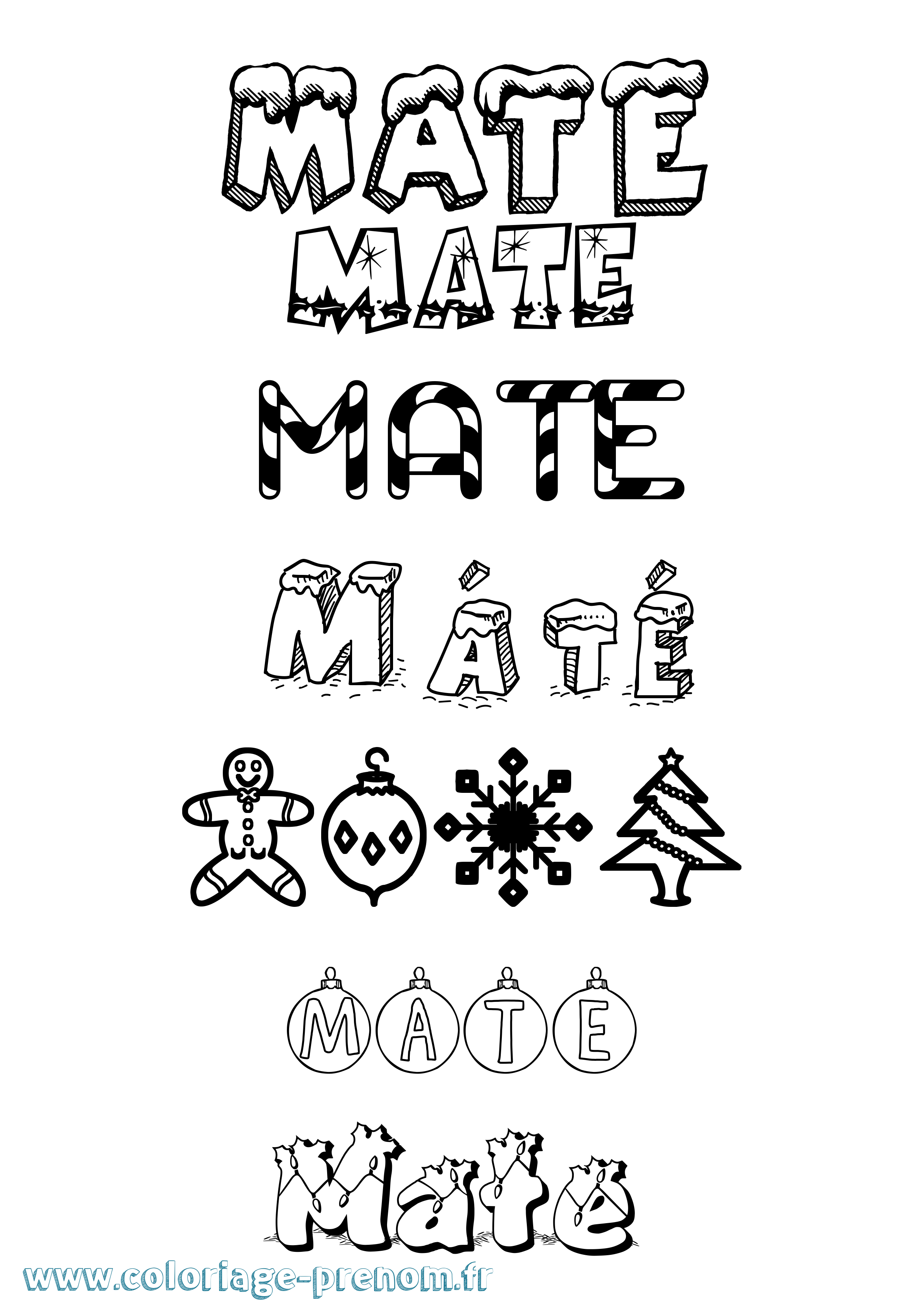 Coloriage Máté Noël Coloriage prénom Máté Noël