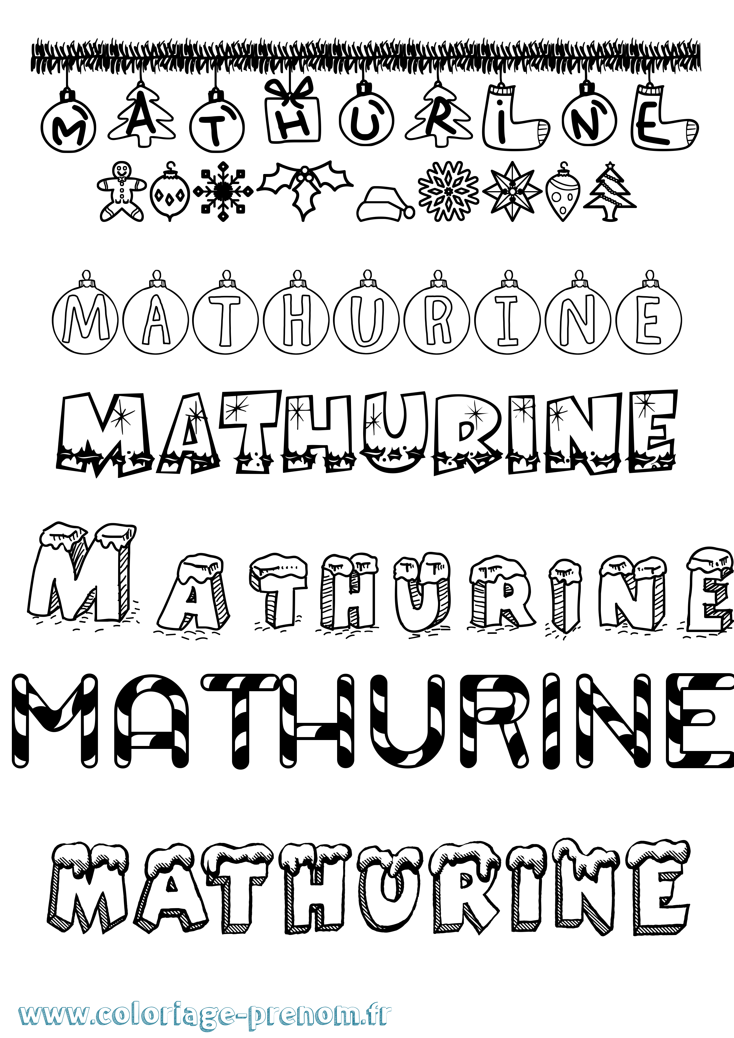 Coloriage Mathurine Noël Coloriage prénom Mathurine Noël