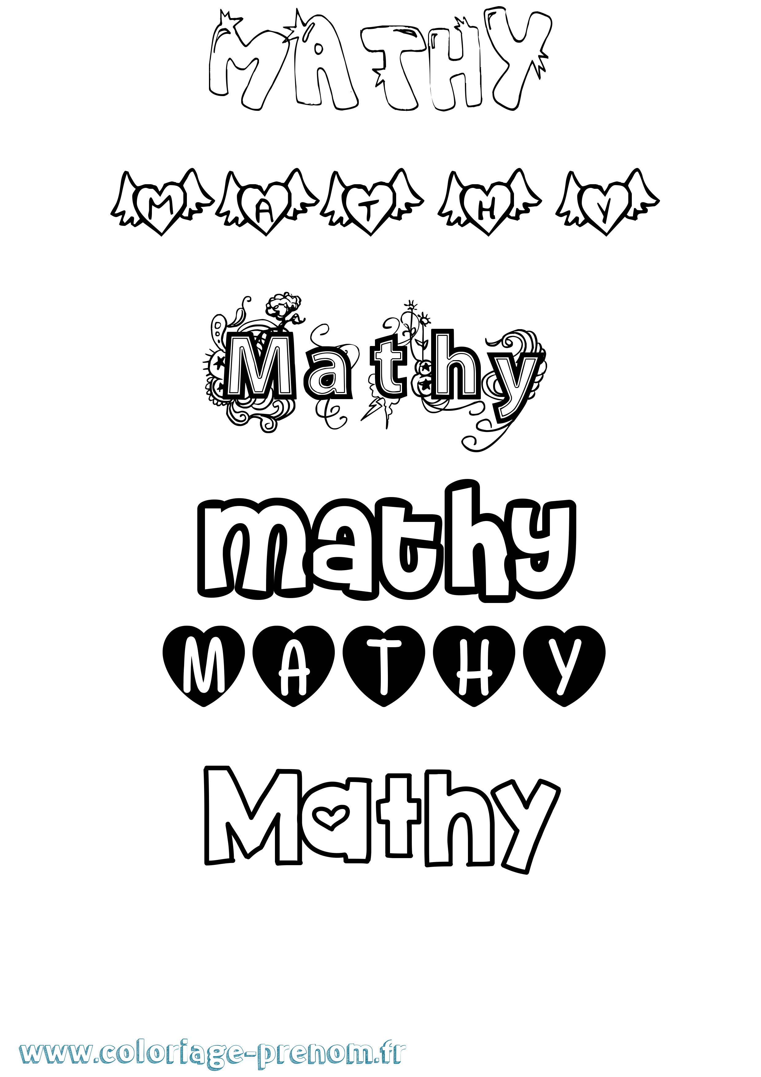 Coloriage Mathy Girly Coloriage prénom Mathy Girly