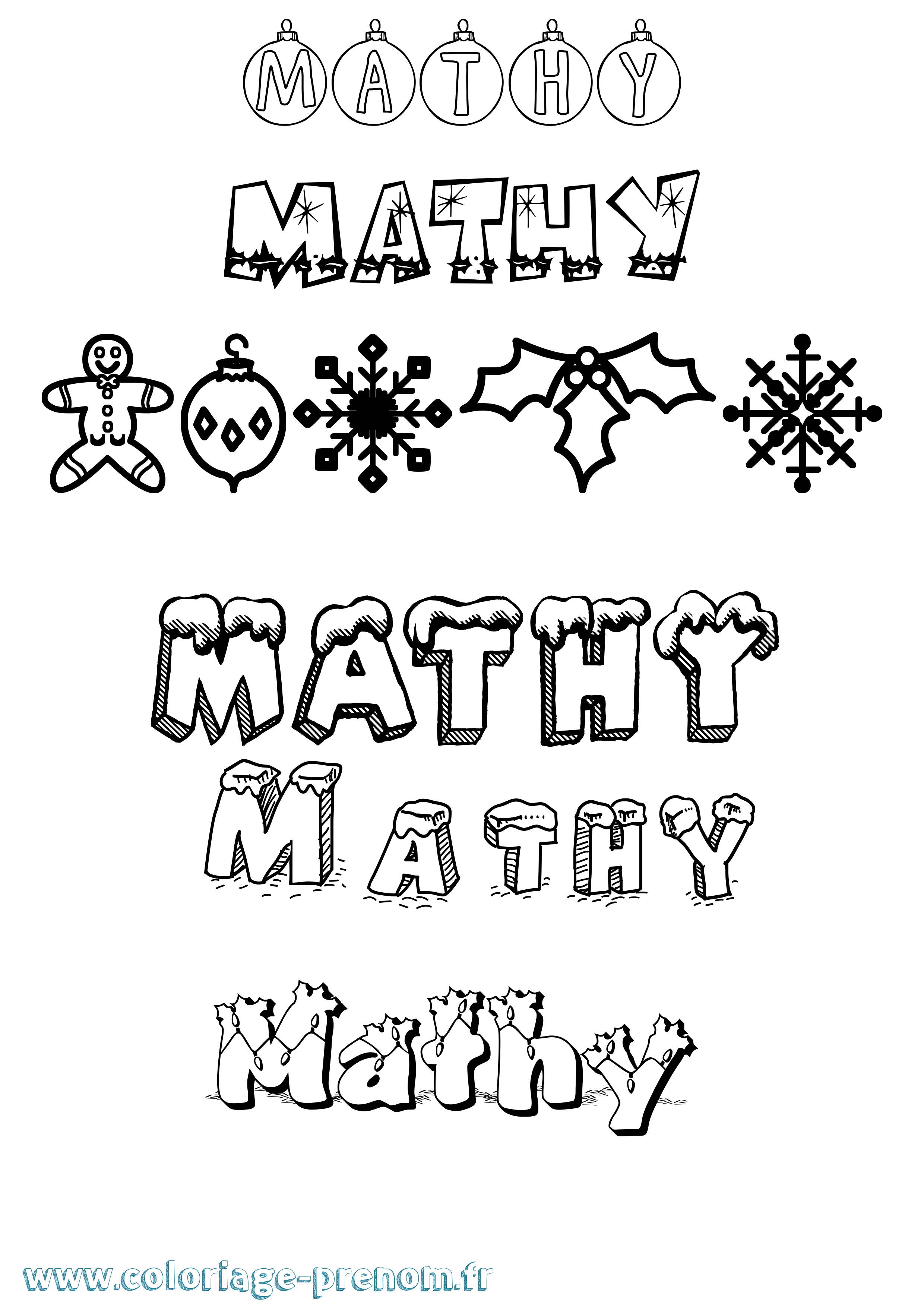 Coloriage Mathy Noël Coloriage prénom Mathy Noël
