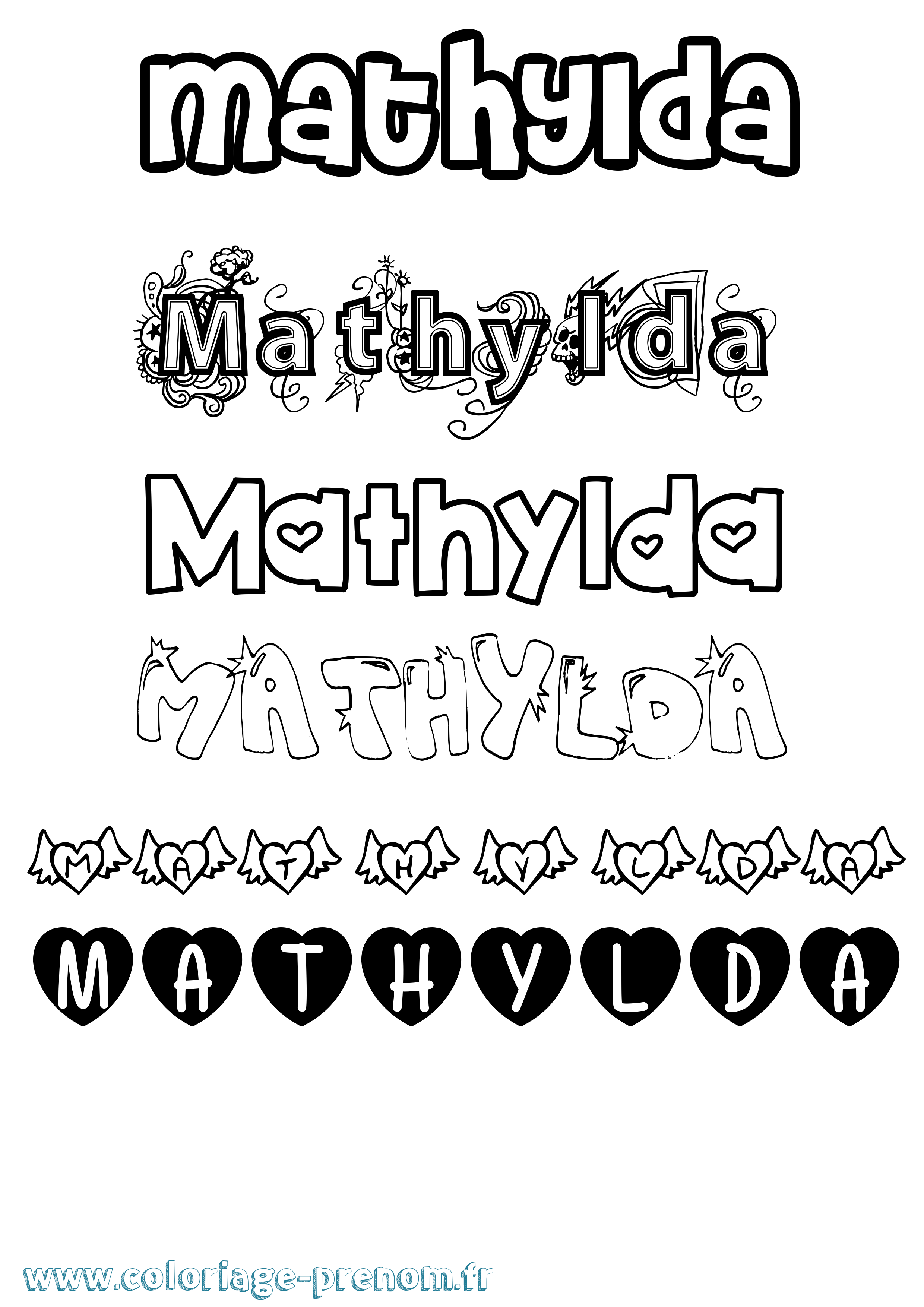 Coloriage Mathylda Girly Coloriage prénom Mathylda Girly