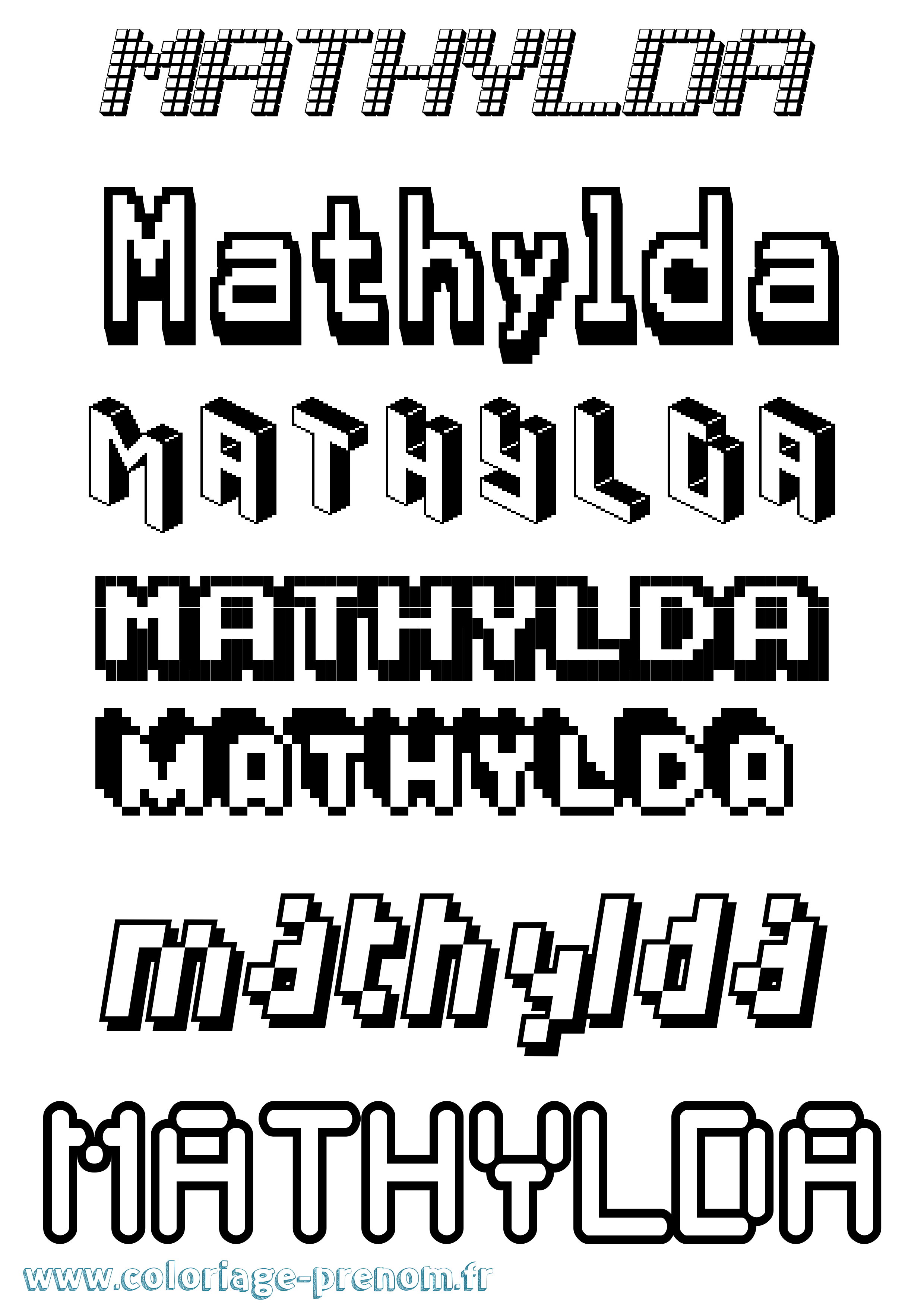 Coloriage Mathylda Pixel Coloriage prénom Mathylda Pixel
