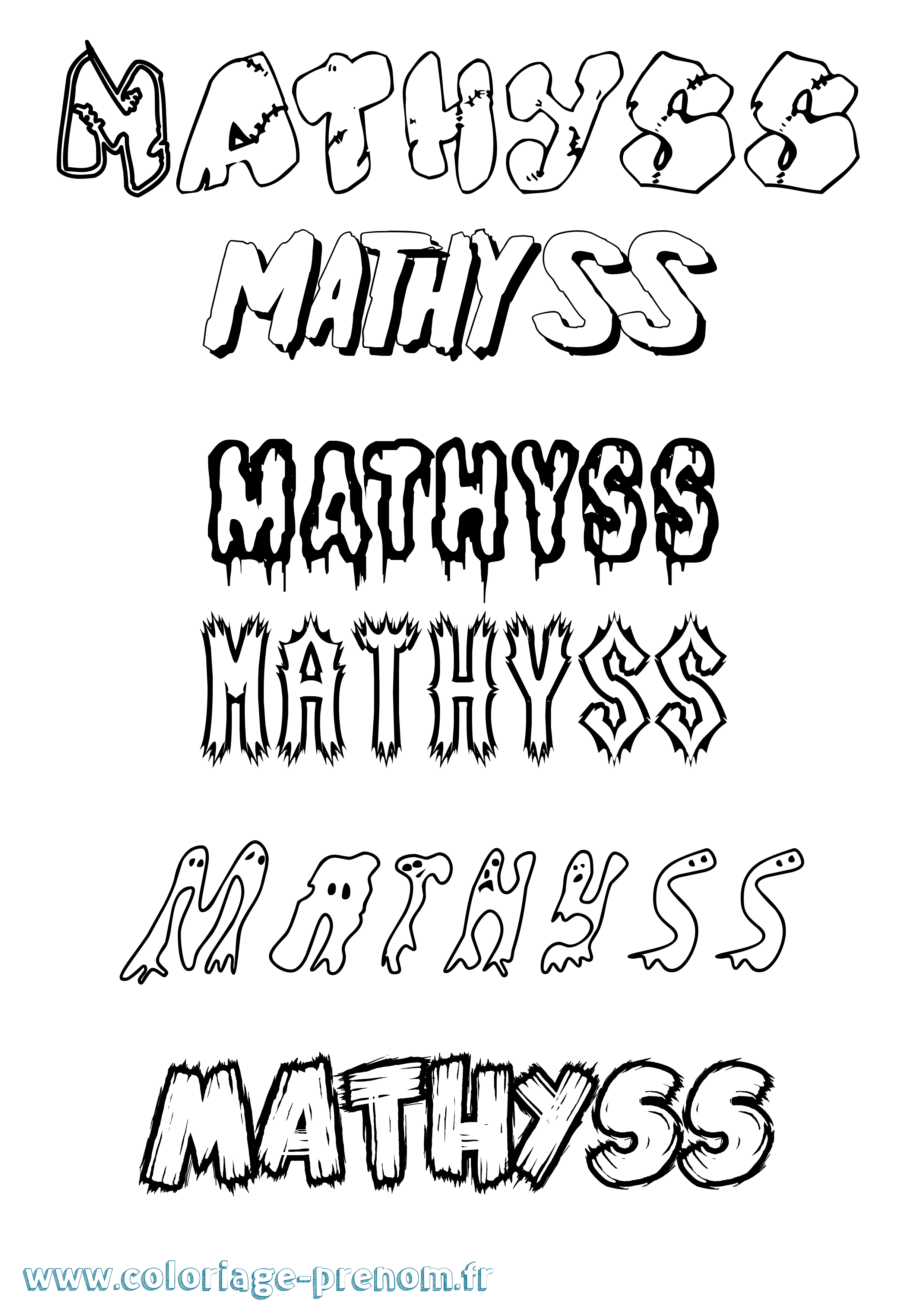 Coloriage Mathyss Frisson Coloriage prénom Mathyss Frisson
