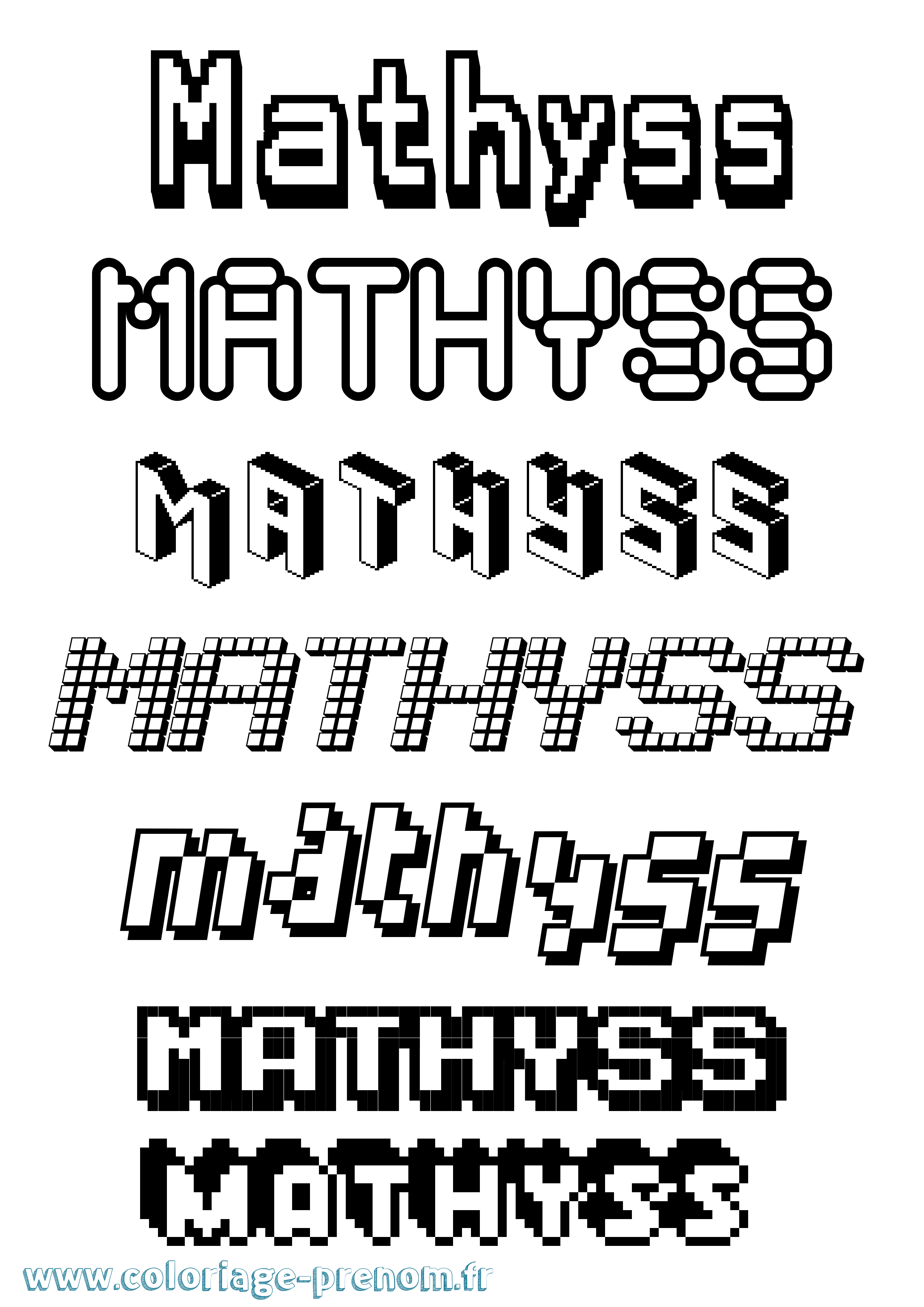 Coloriage Mathyss Pixel Coloriage prénom Mathyss Pixel