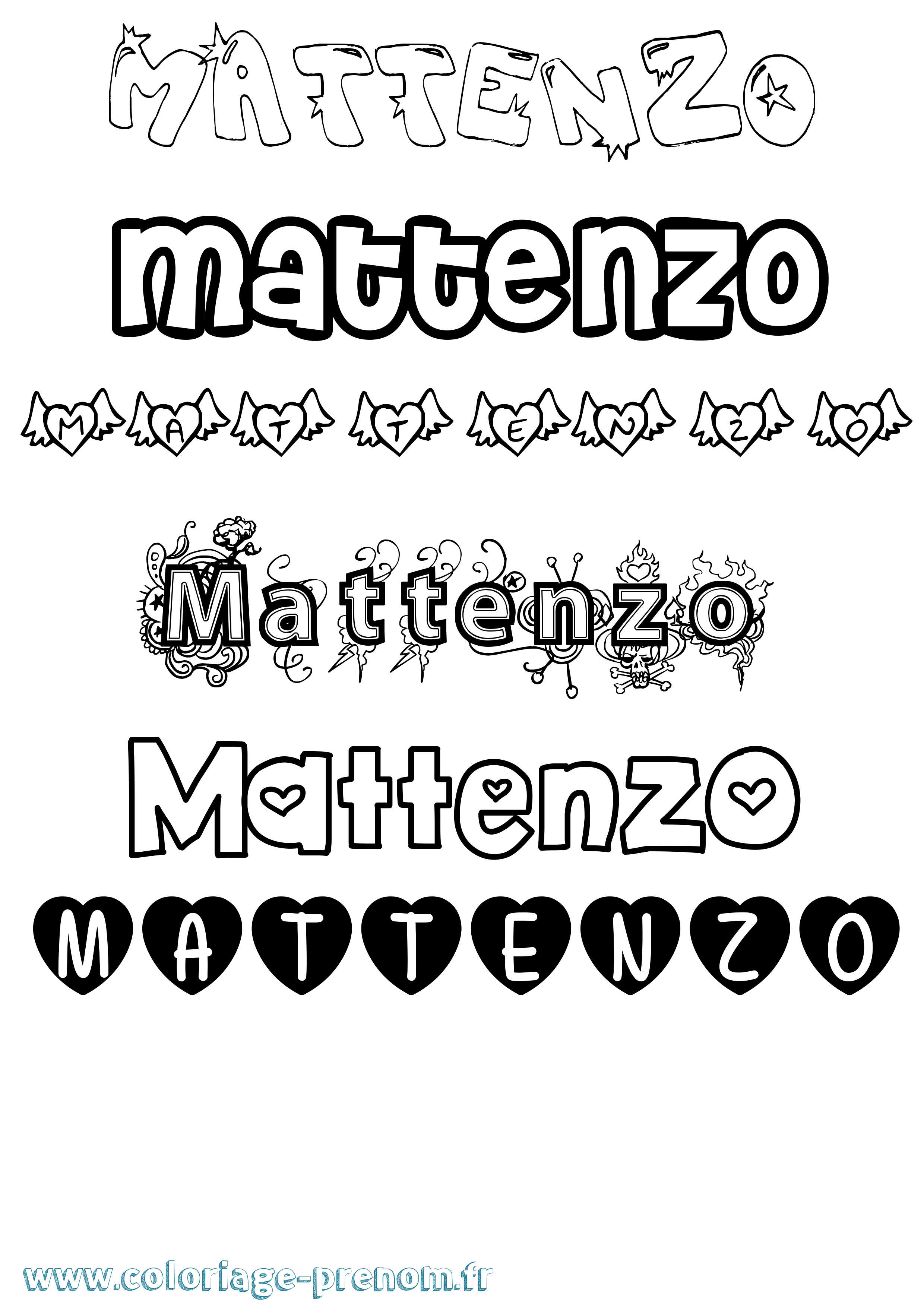 Coloriage Mattenzo Girly Coloriage prénom Mattenzo Girly