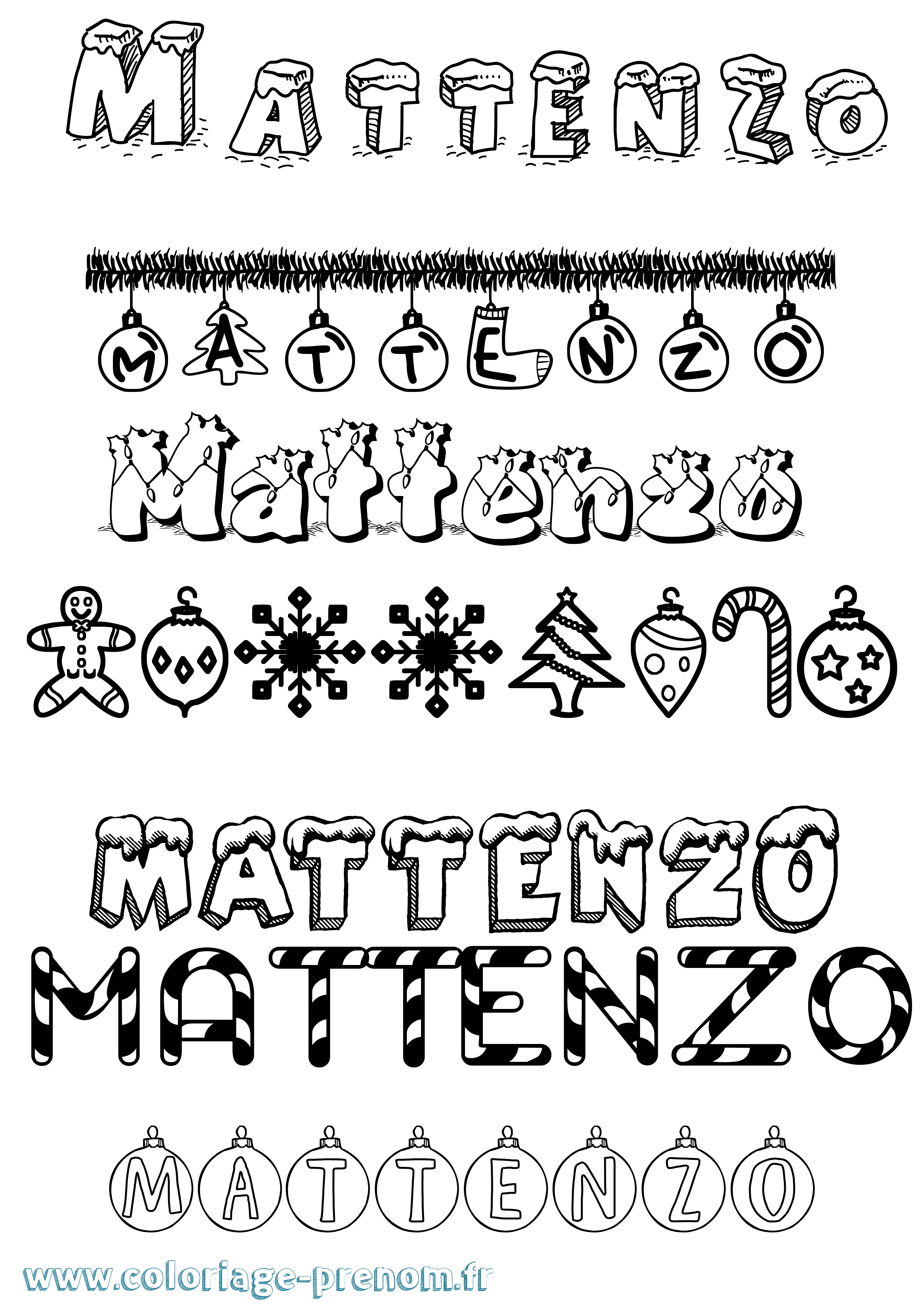 Coloriage Mattenzo Noël Coloriage prénom Mattenzo Noël