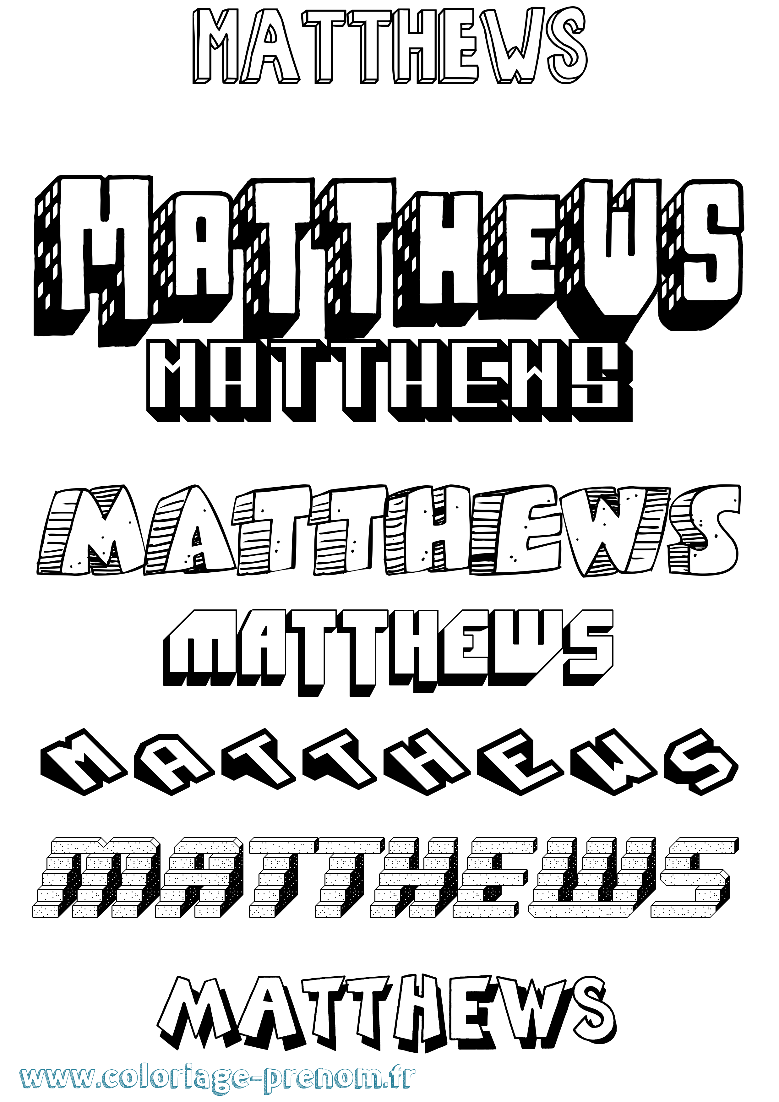 Coloriage Matthews Effet 3D Coloriage prénom Matthews Effet 3D
