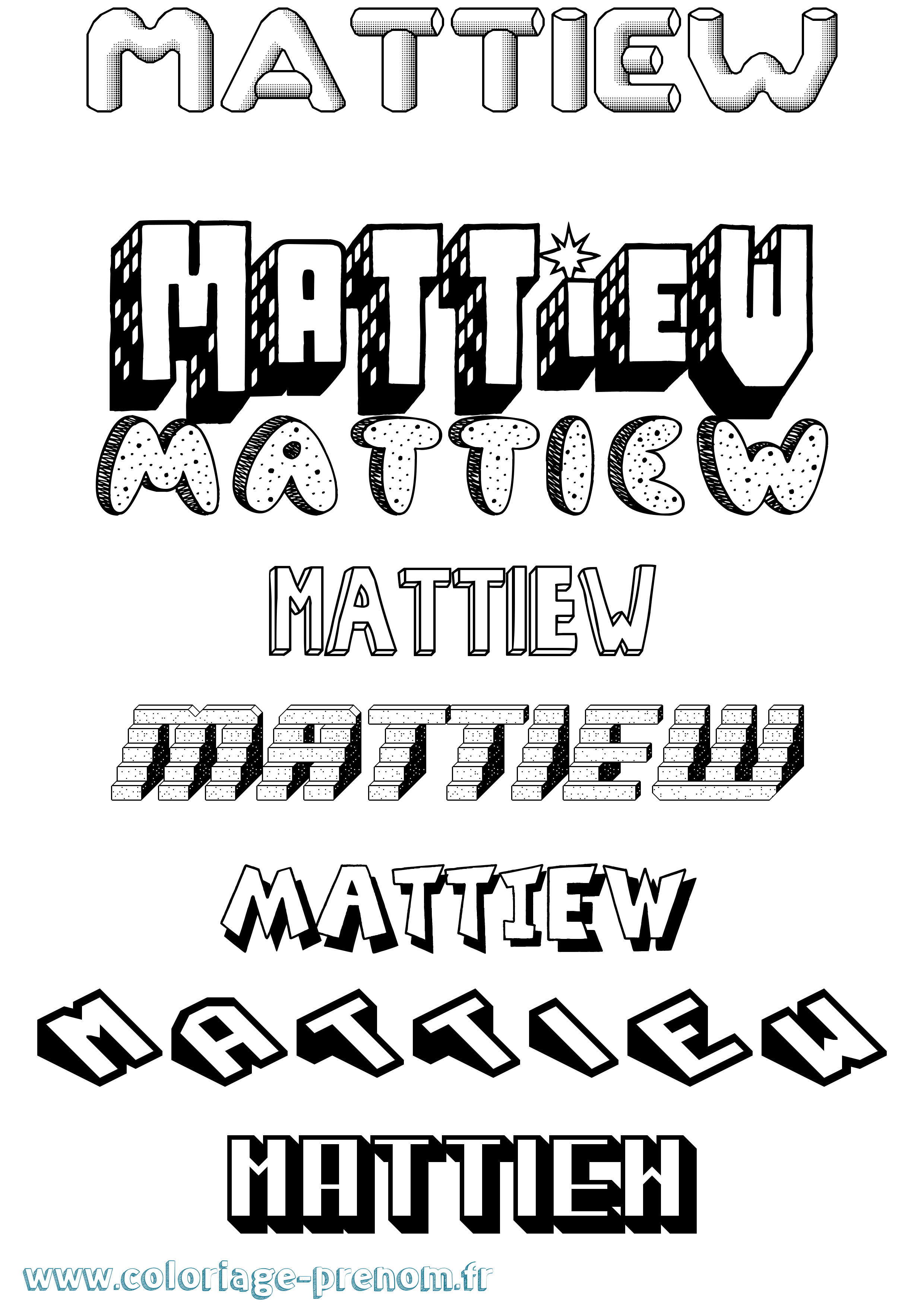 Coloriage Mattiew Effet 3D Coloriage prénom Mattiew Effet 3D
