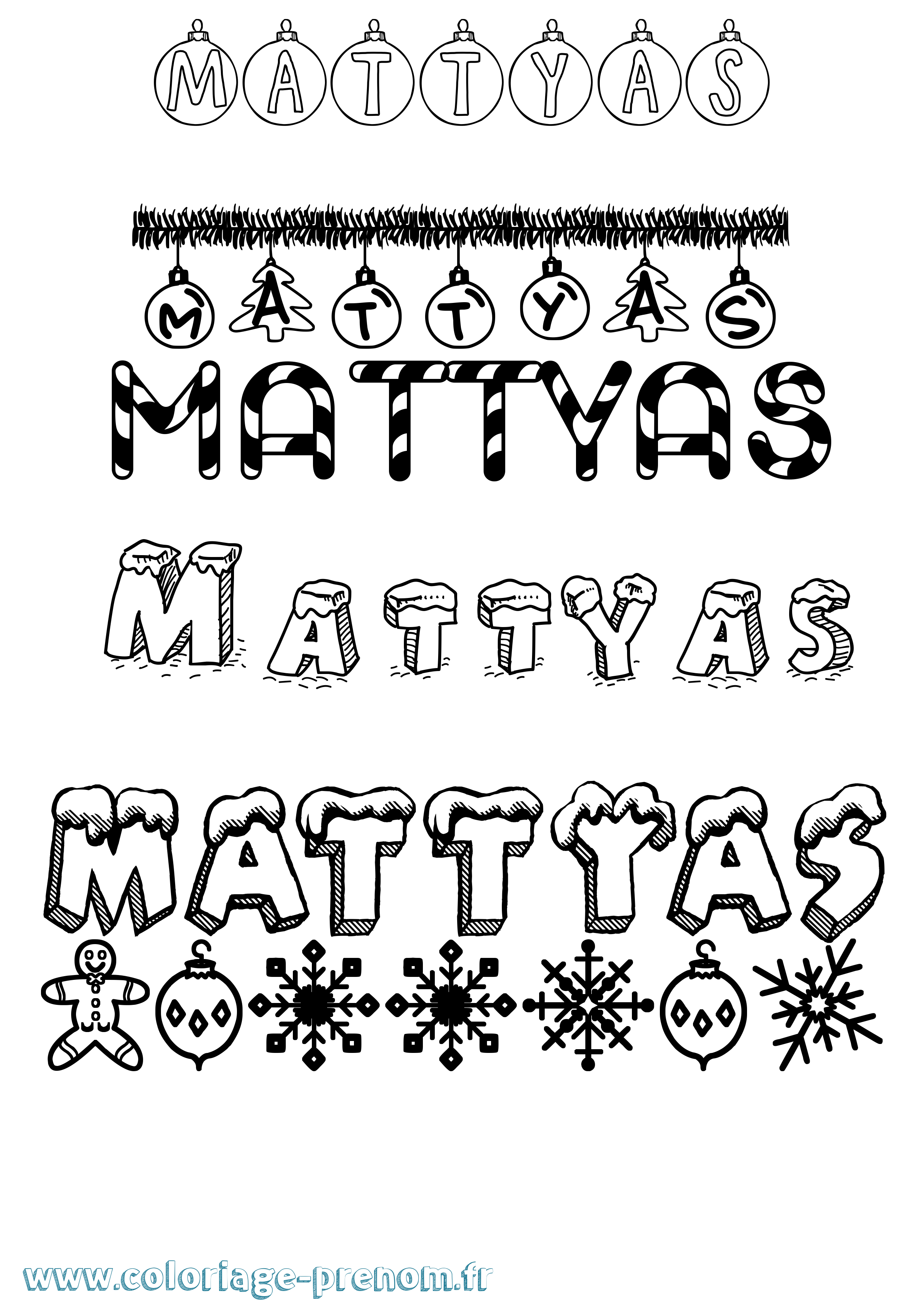 Coloriage Mattyas Noël Coloriage prénom Mattyas Noël