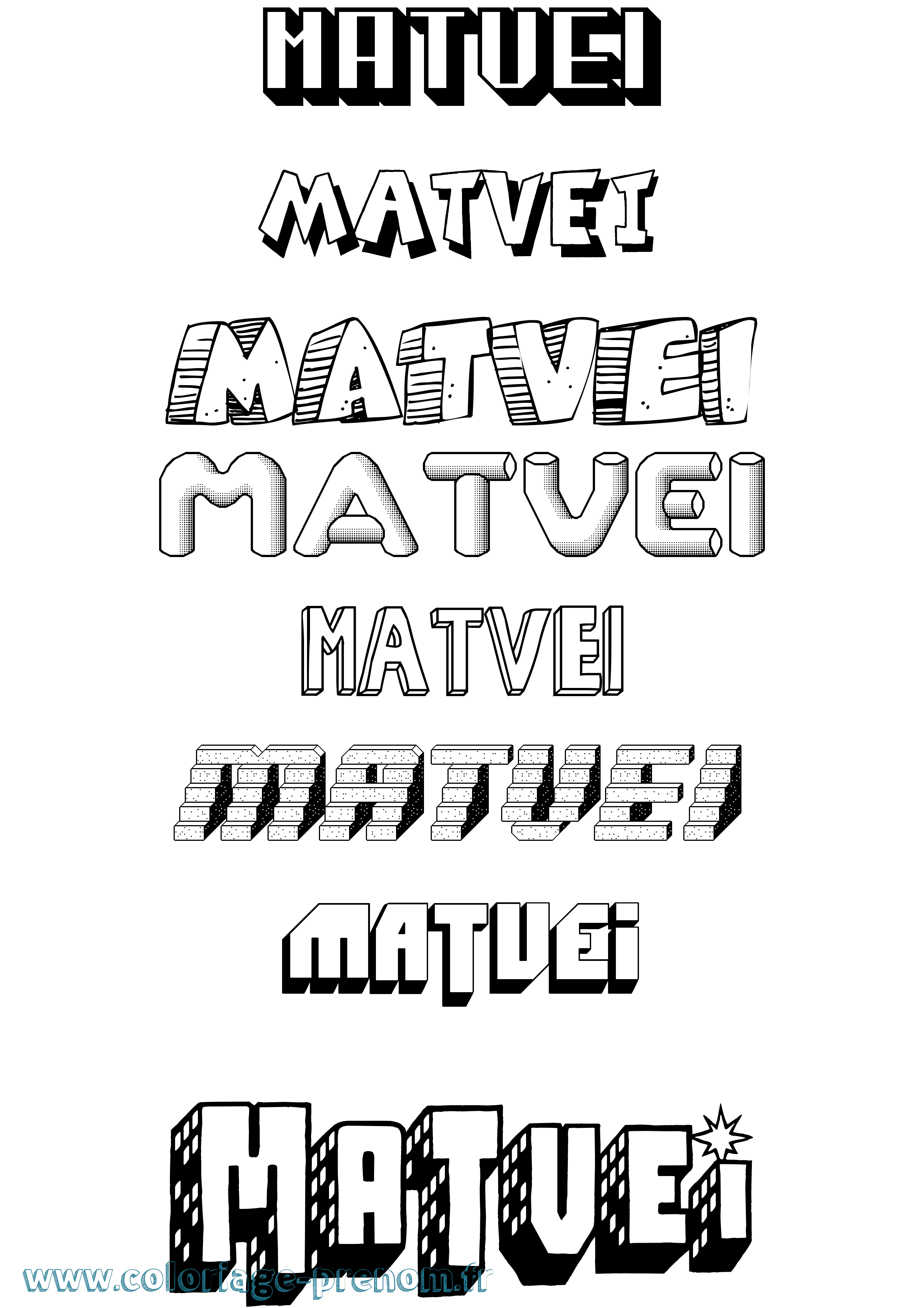 Coloriage Matvei Effet 3D Coloriage prénom Matvei Effet 3D