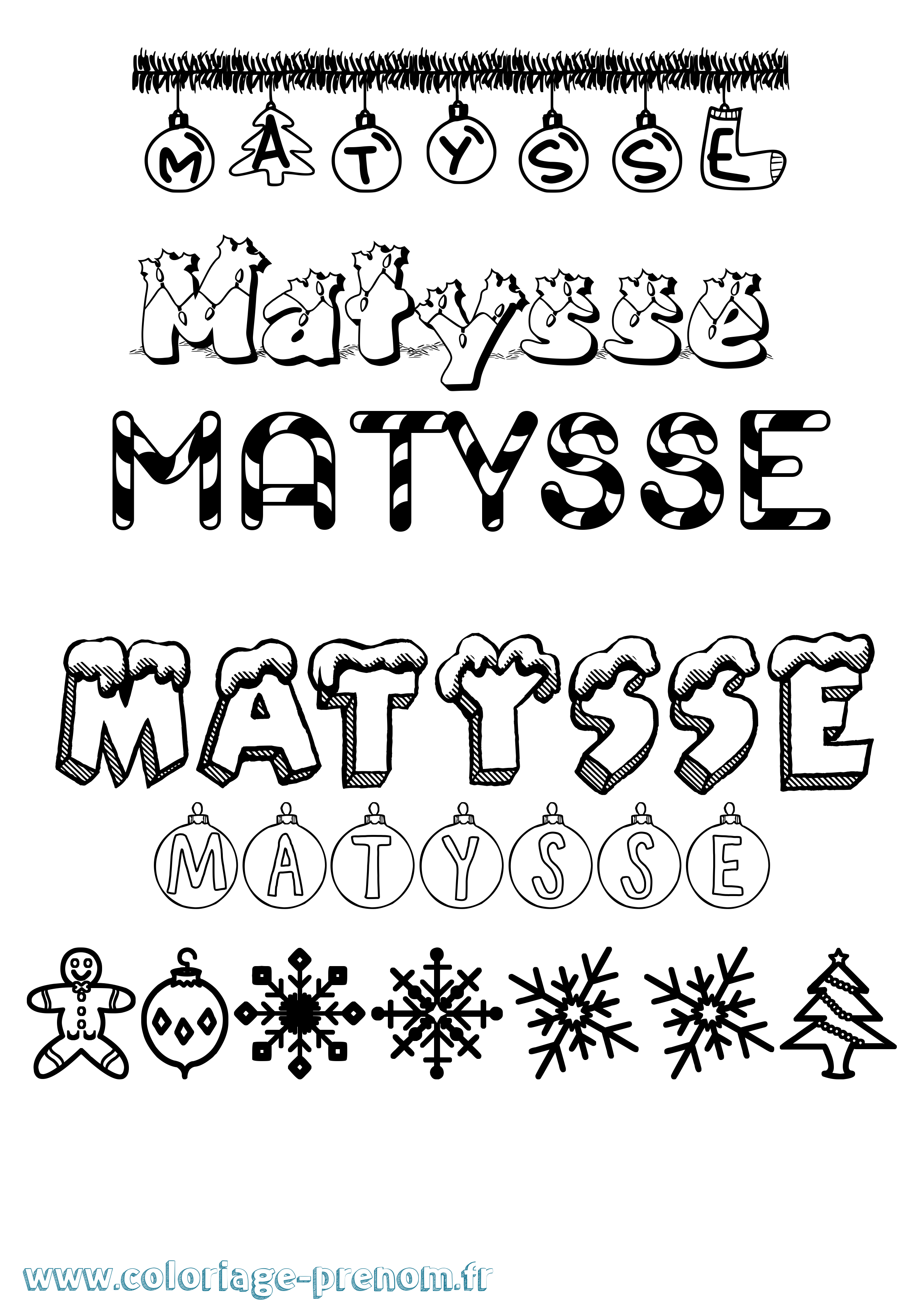 Coloriage Matysse Noël Coloriage prénom Matysse Noël