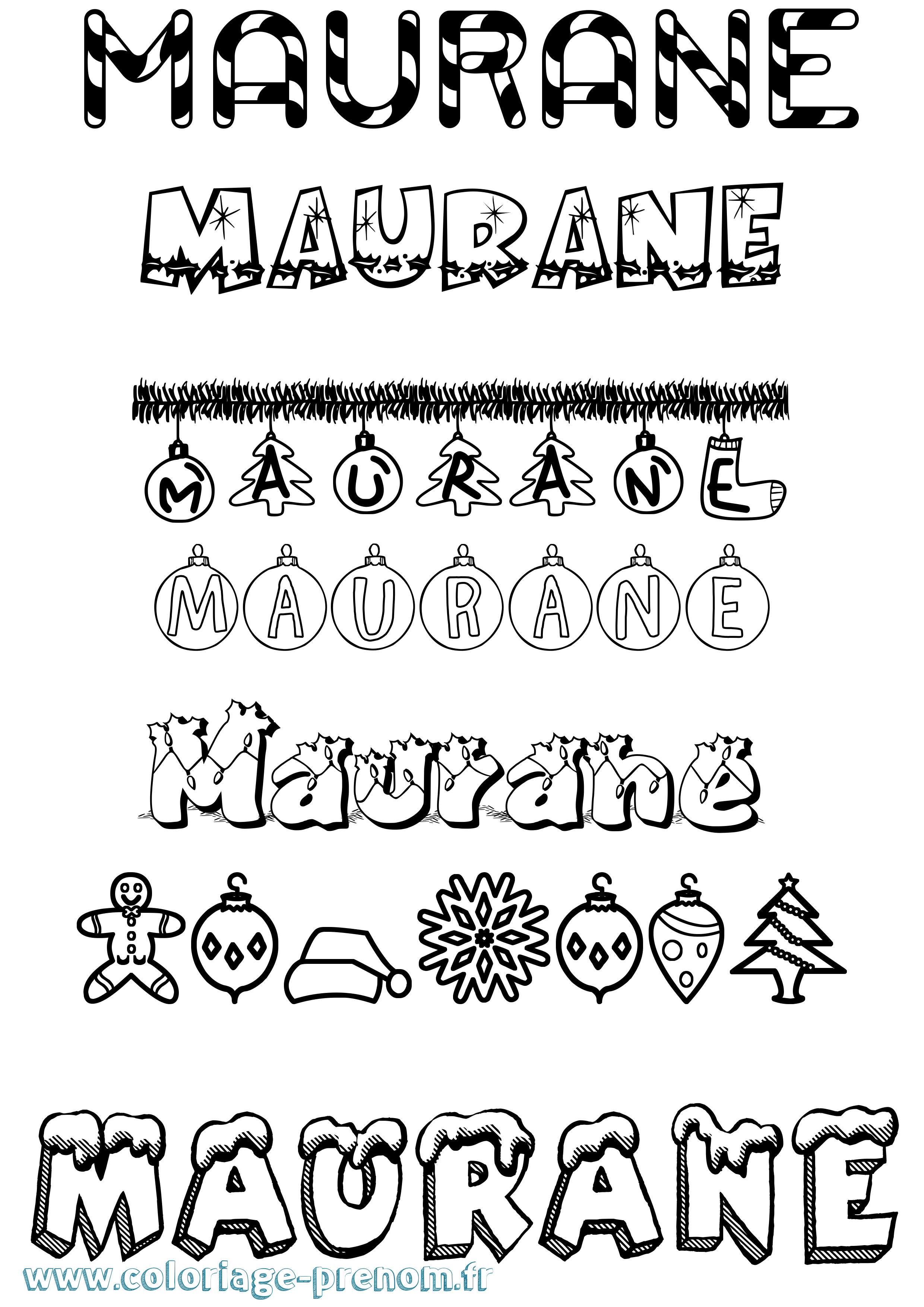 Coloriage Maurane Noël Coloriage prénom Maurane Noël