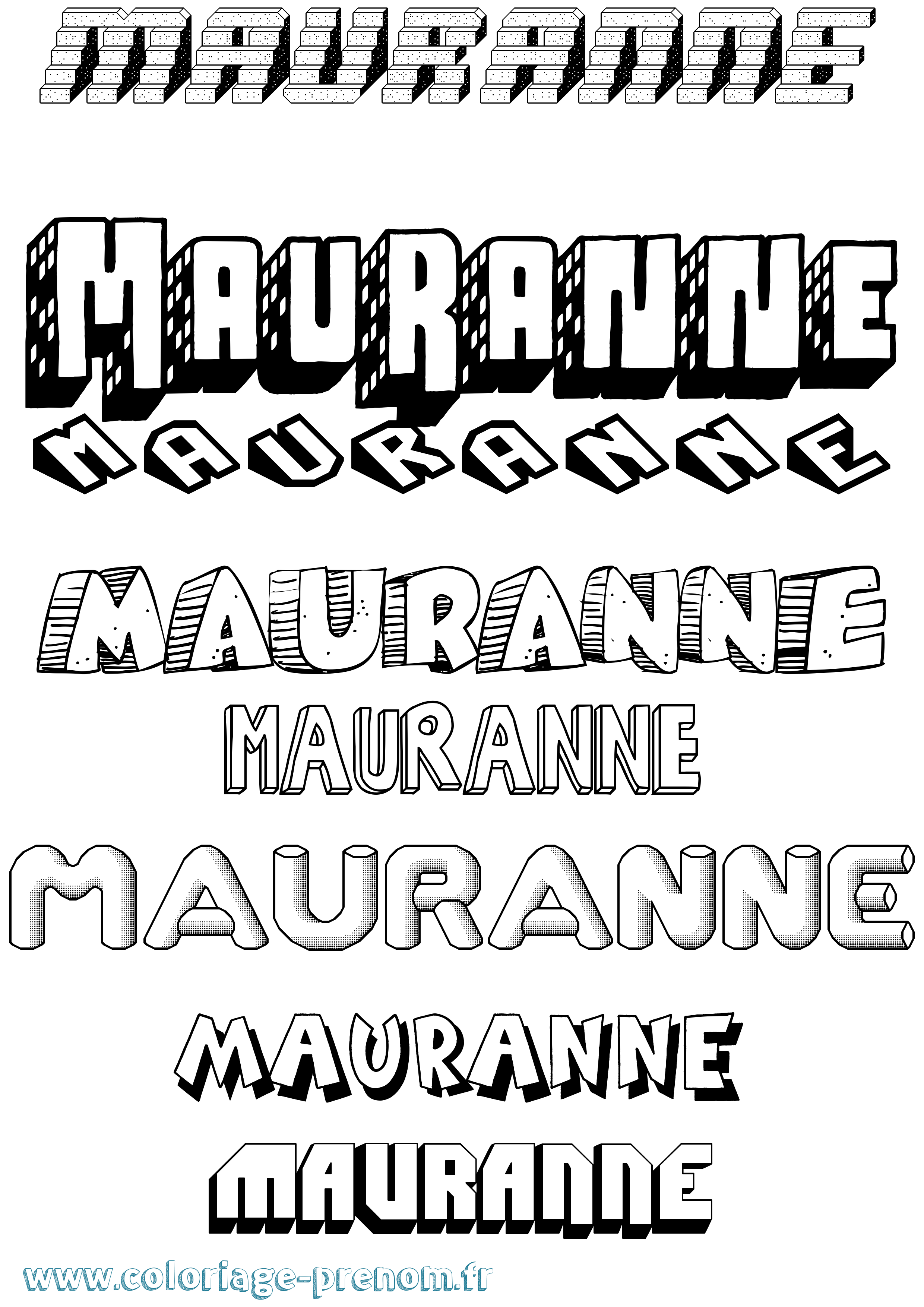 Coloriage Mauranne Effet 3D Coloriage prénom Mauranne Effet 3D