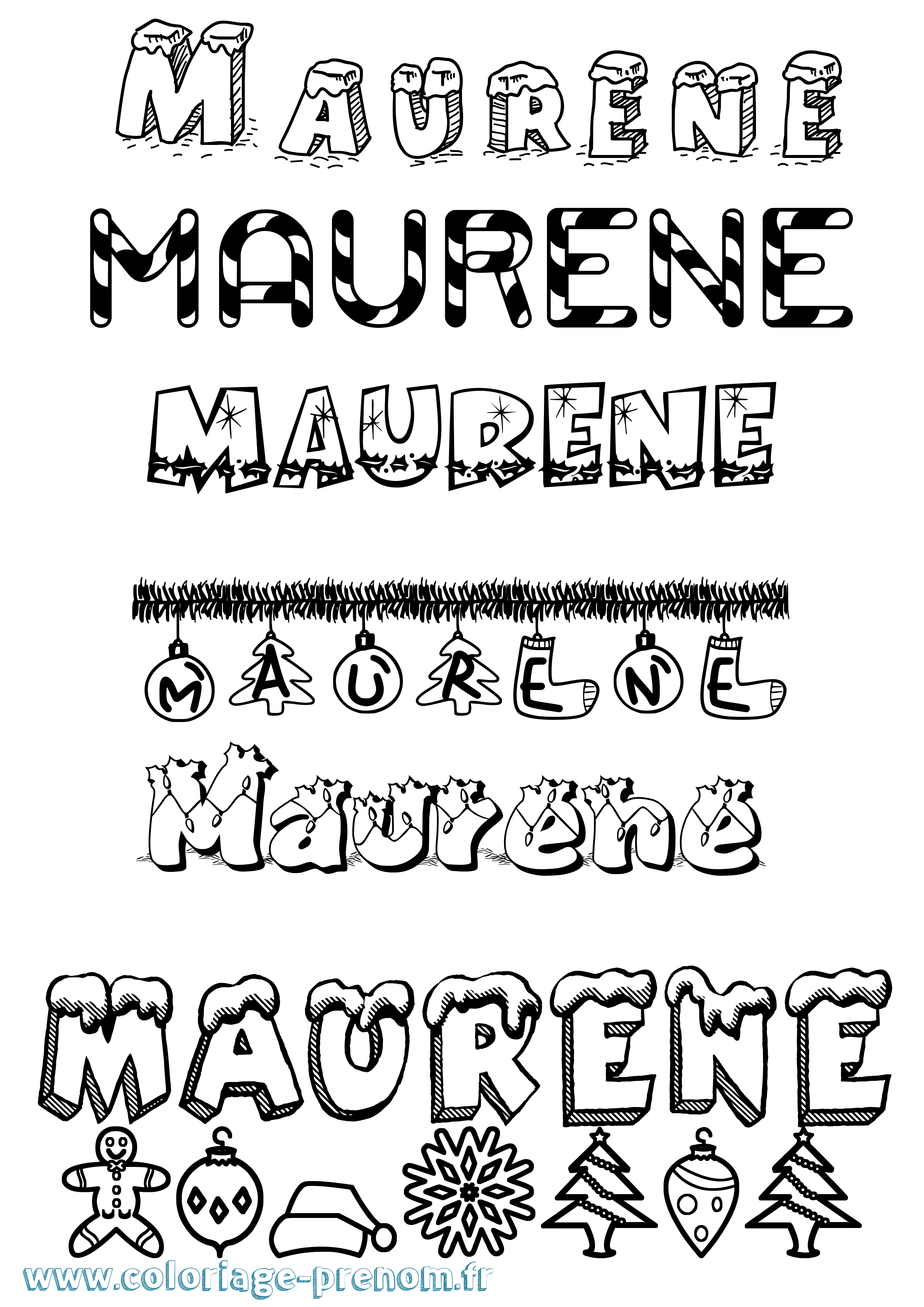 Coloriage Maurene Noël Coloriage prénom Maurene Noël