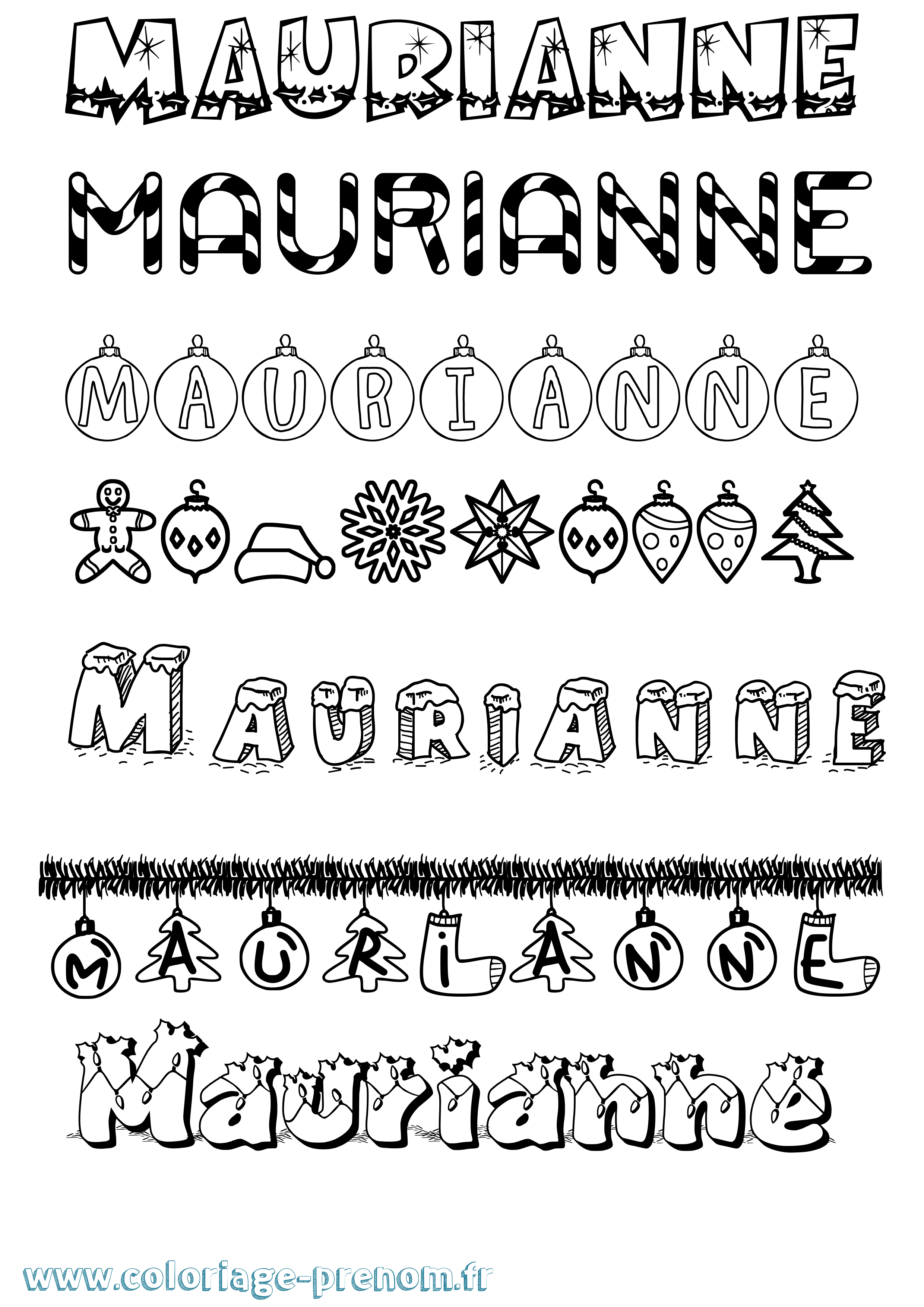 Coloriage Maurianne Noël Coloriage prénom Maurianne Noël