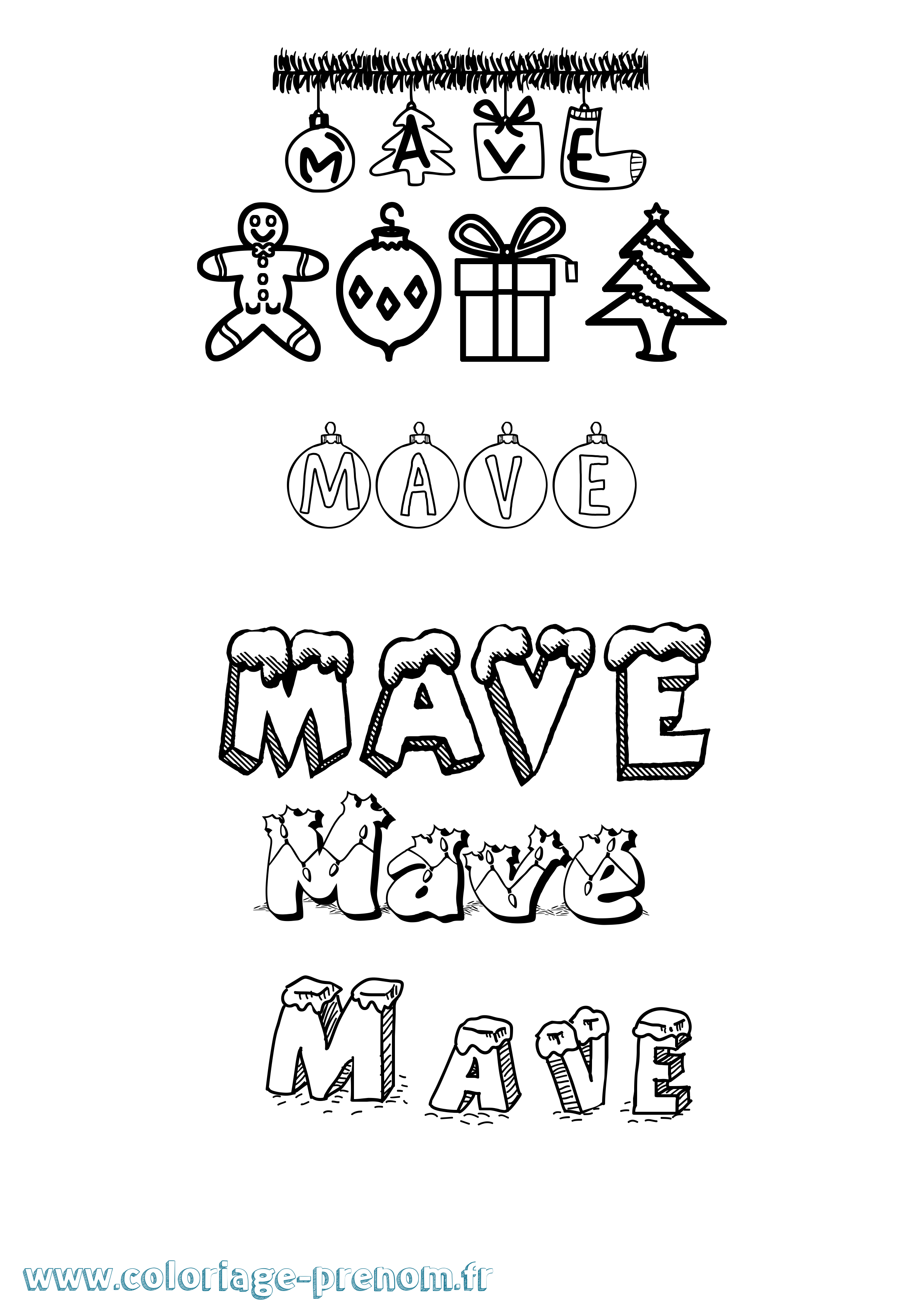 Coloriage Mave Noël Coloriage prénom Mave Noël