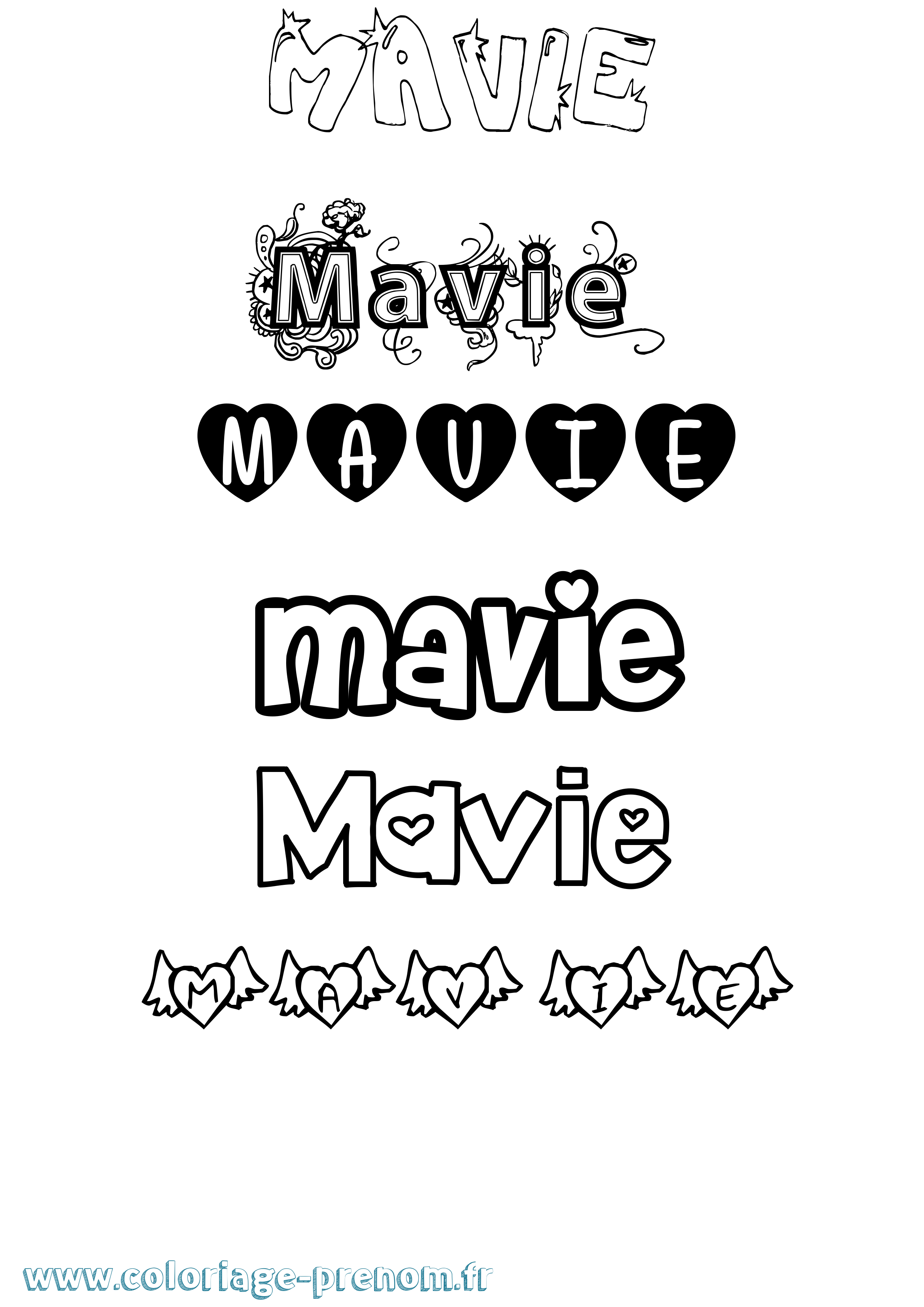 Coloriage Mavie Girly Coloriage prénom Mavie Girly