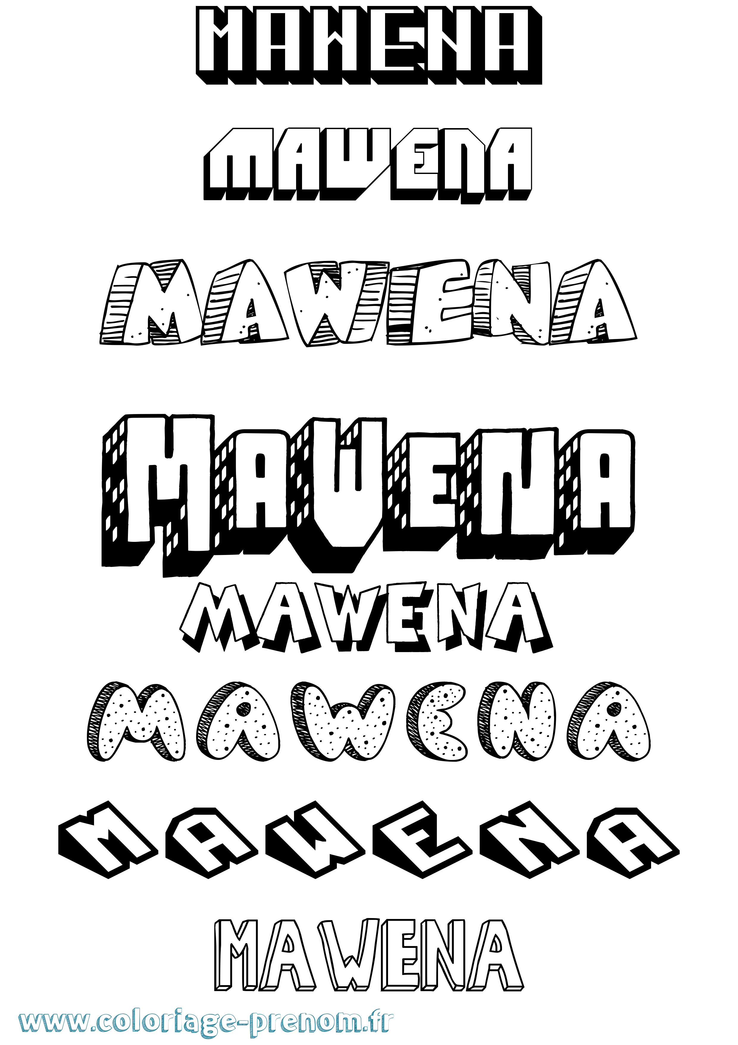 Coloriage Mawena Effet 3D Coloriage prénom Mawena Effet 3D