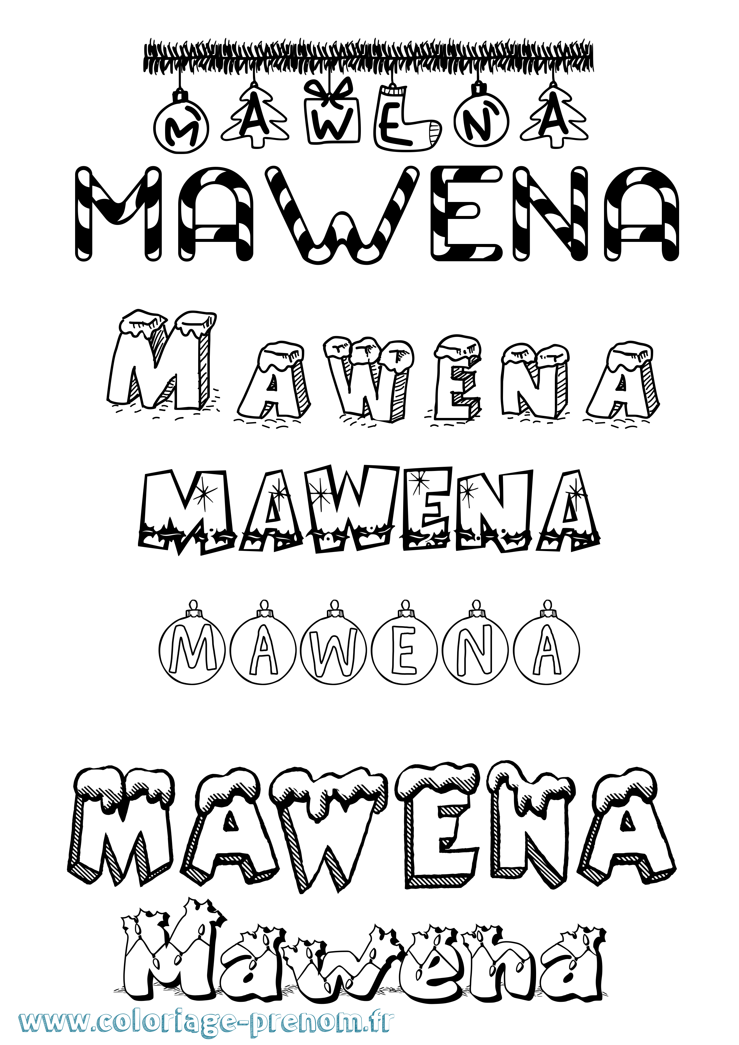 Coloriage Mawena Noël Coloriage prénom Mawena Noël