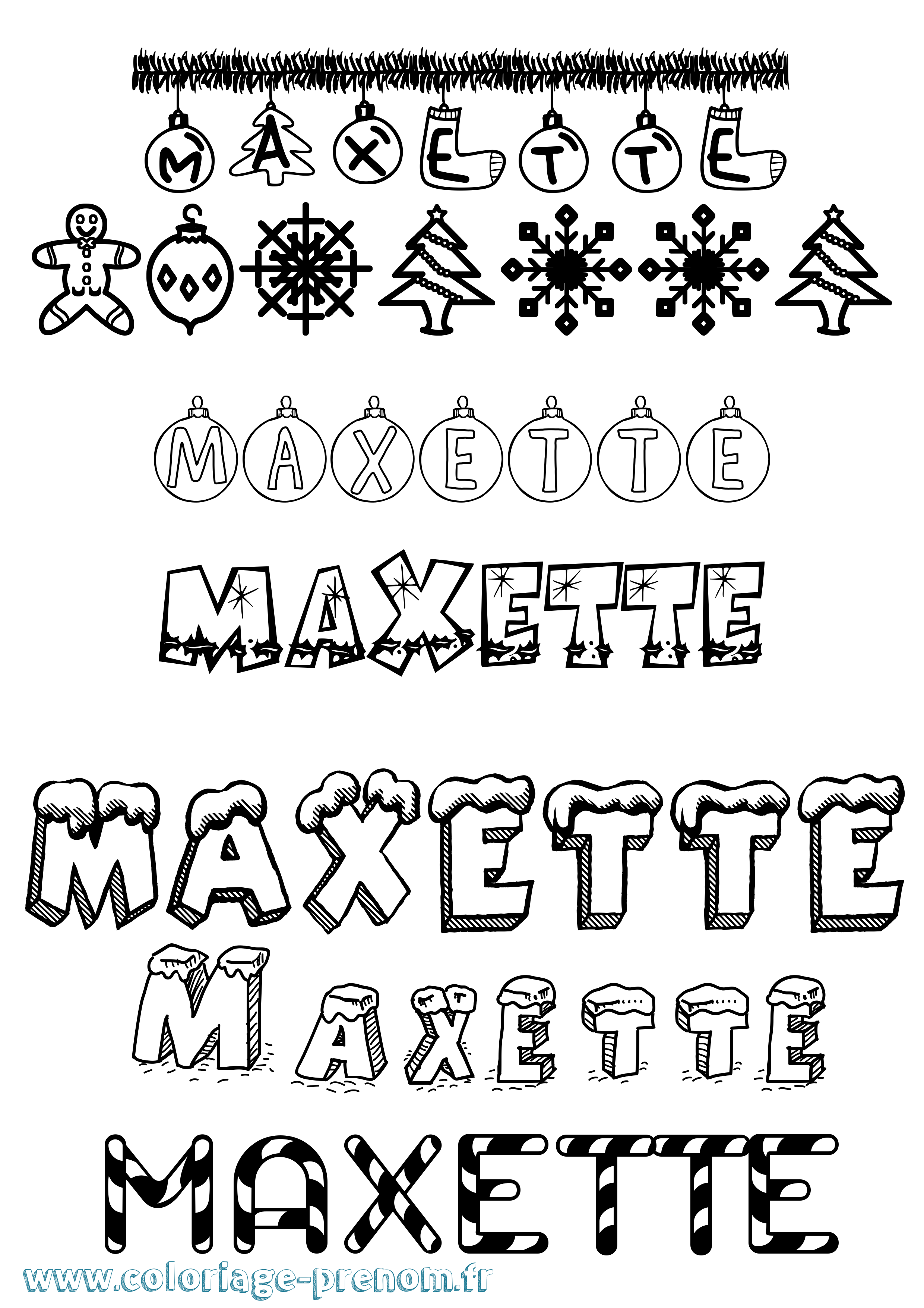 Coloriage Maxette Noël Coloriage prénom Maxette Noël