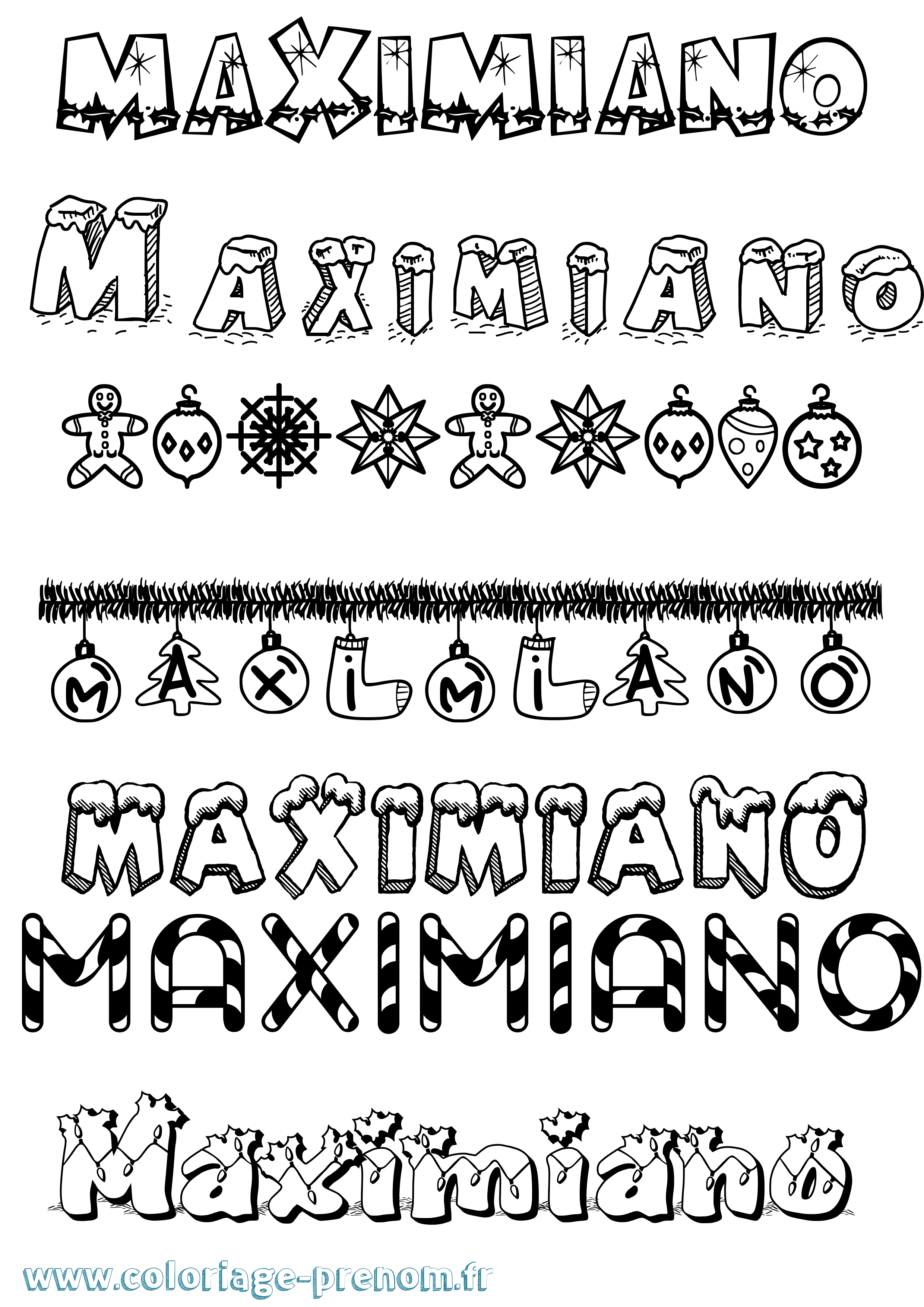 Coloriage Maximiano Noël Coloriage prénom Maximiano Noël