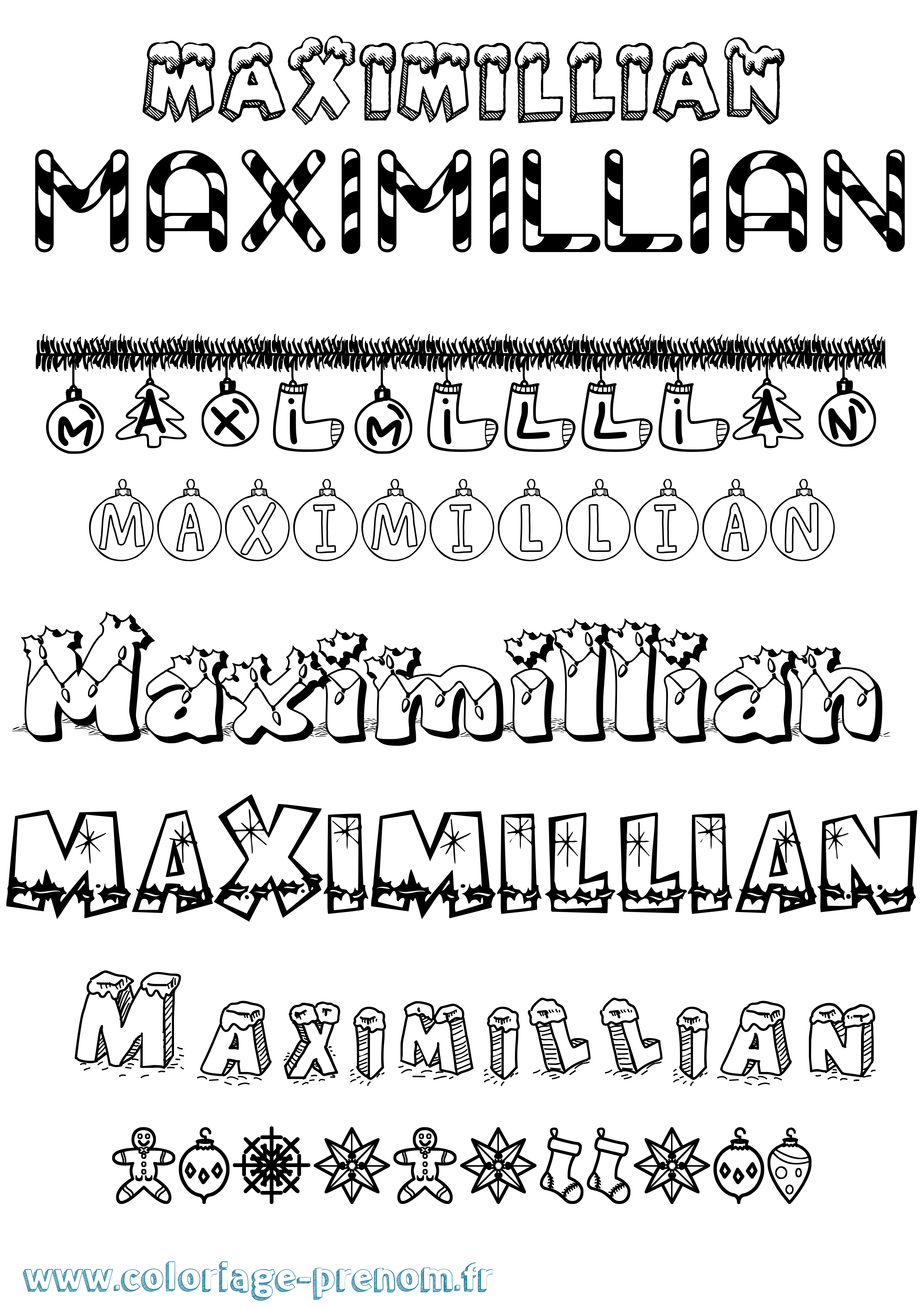 Coloriage Maximillian Noël Coloriage prénom Maximillian Noël