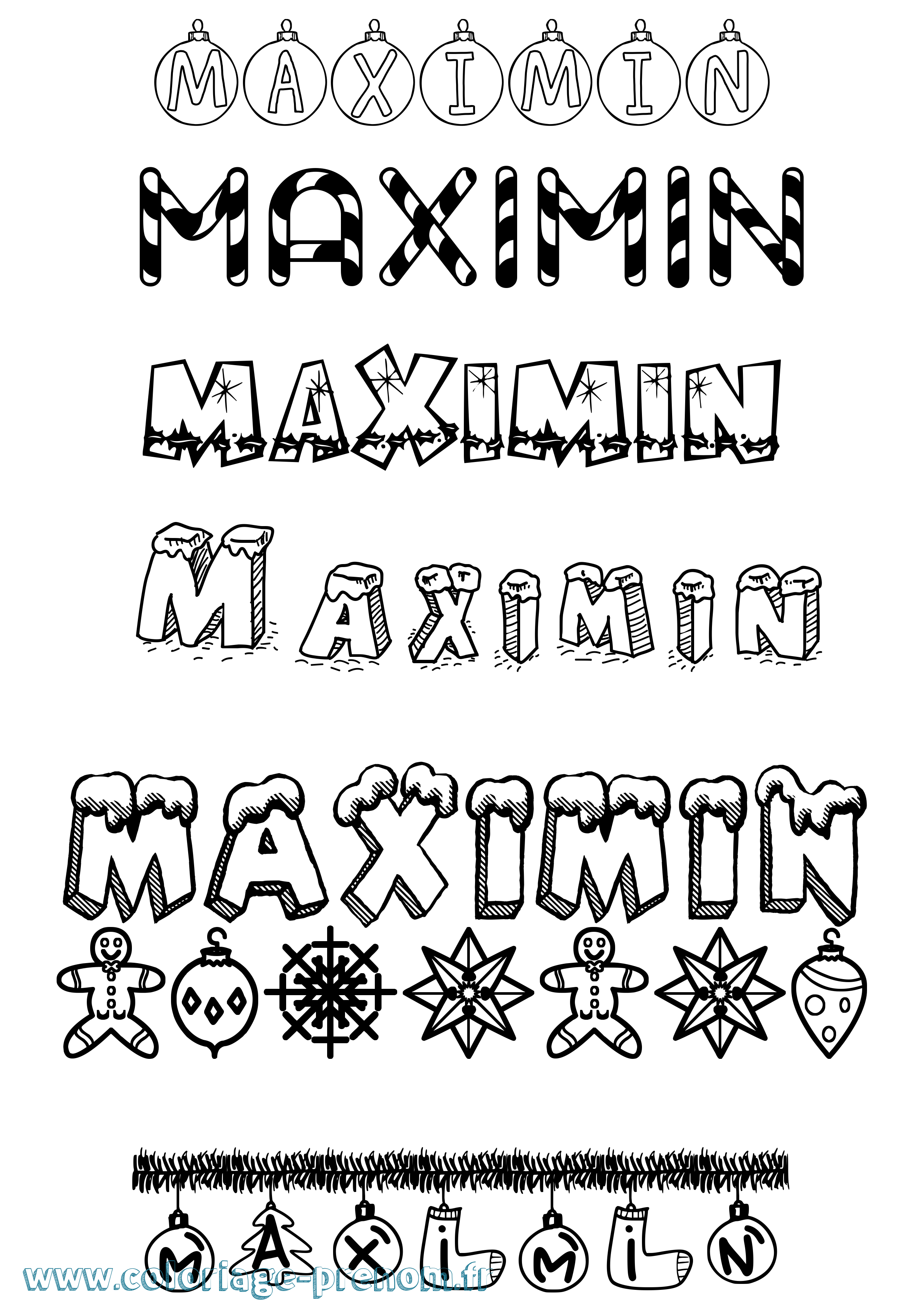 Coloriage Maximin Noël Coloriage prénom Maximin Noël
