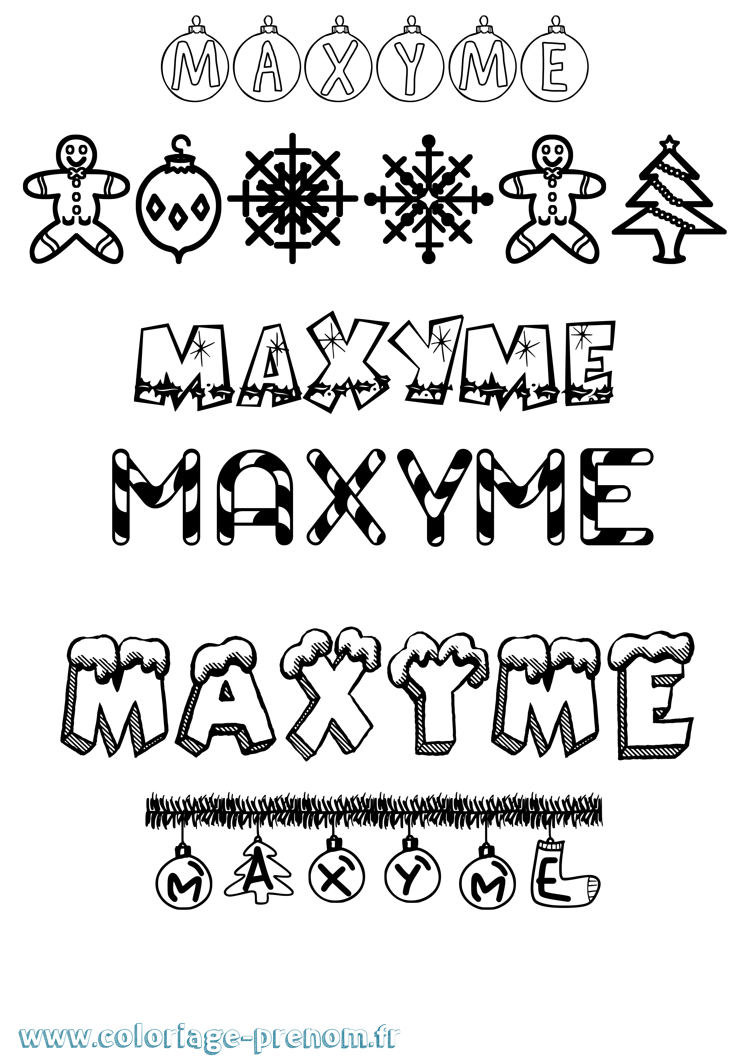 Coloriage Maxyme Noël Coloriage prénom Maxyme Noël