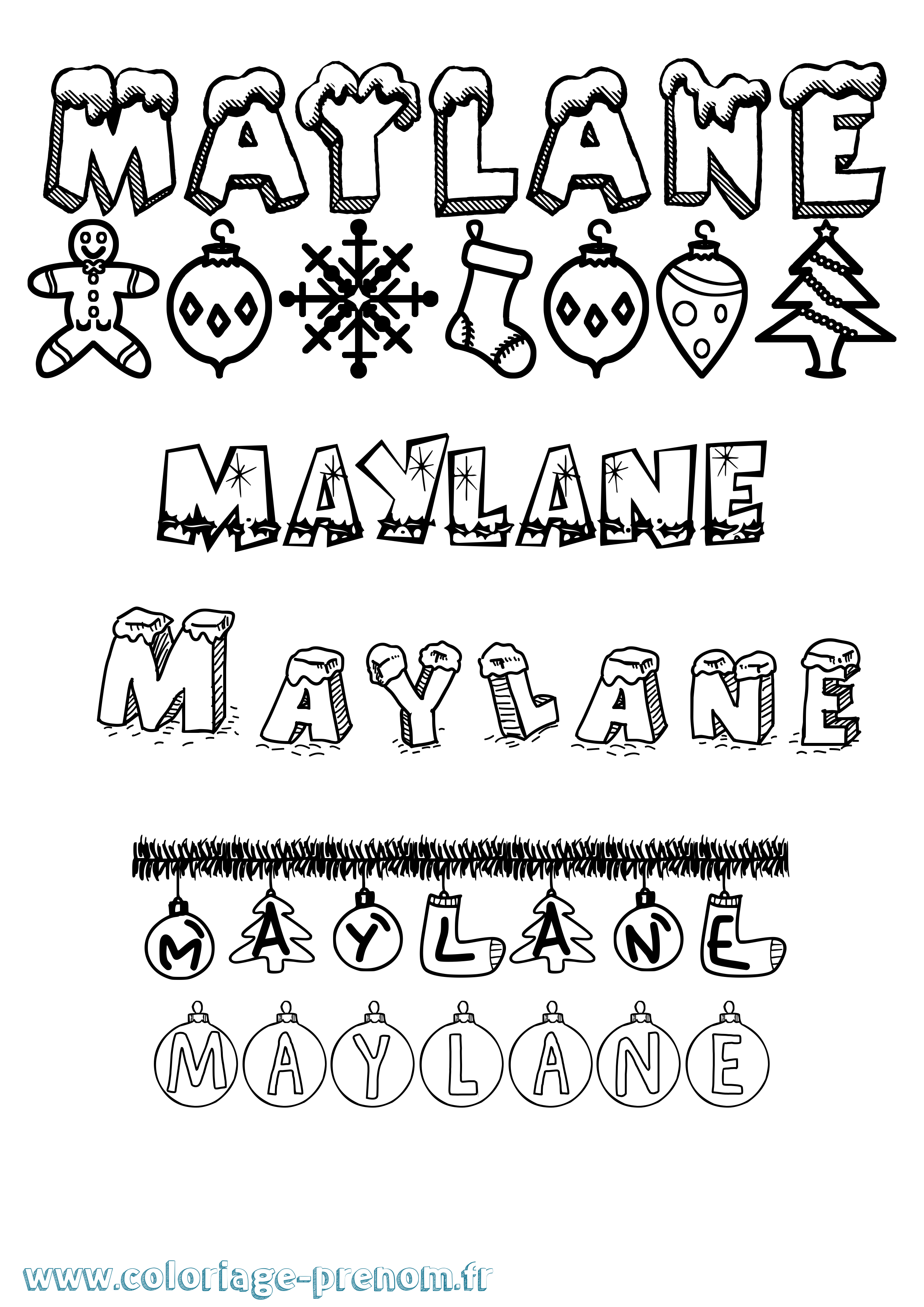 Coloriage Maylane Noël Coloriage prénom Maylane Noël