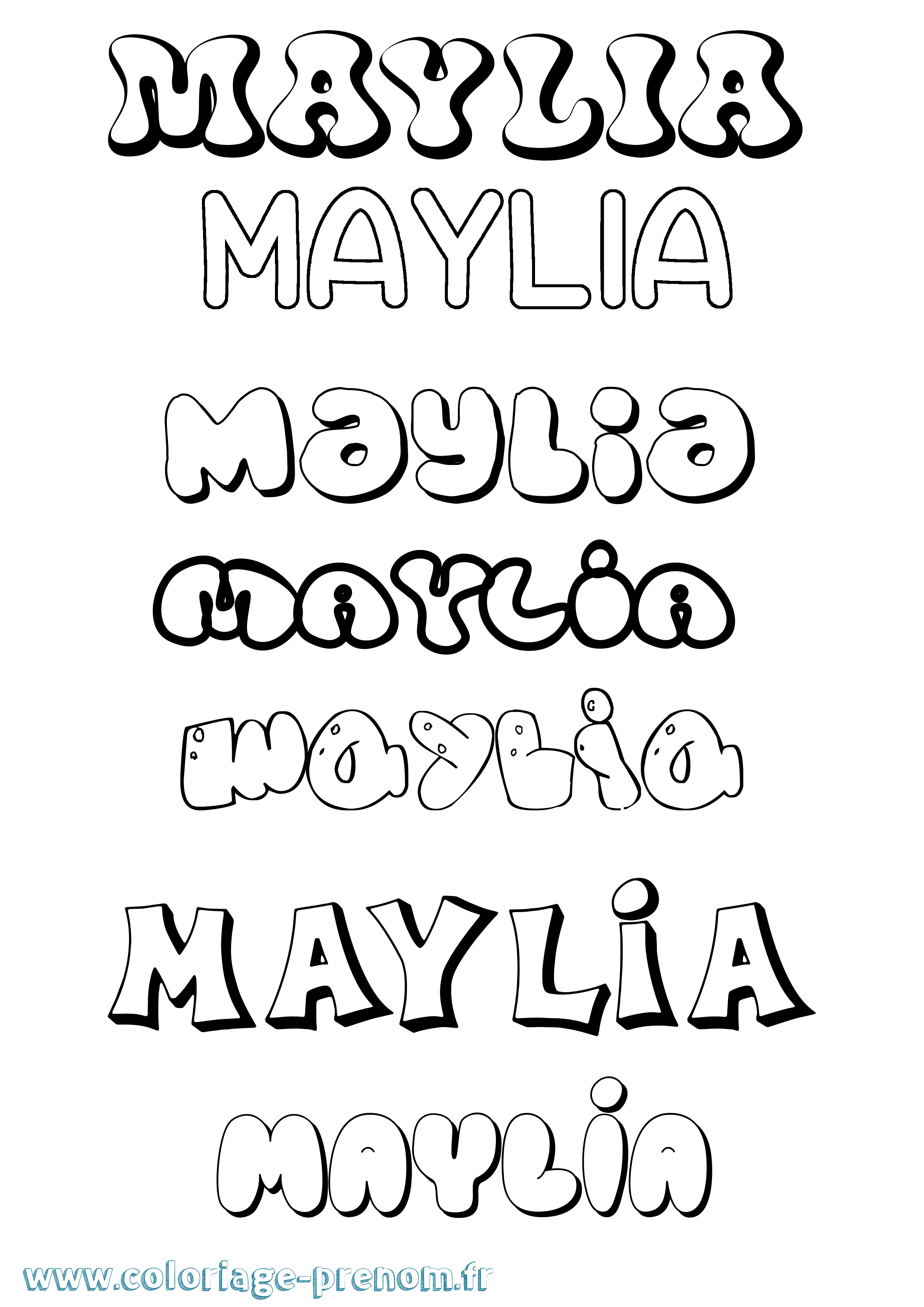 Coloriage Maylia Bubble Coloriage prénom Maylia Bubble