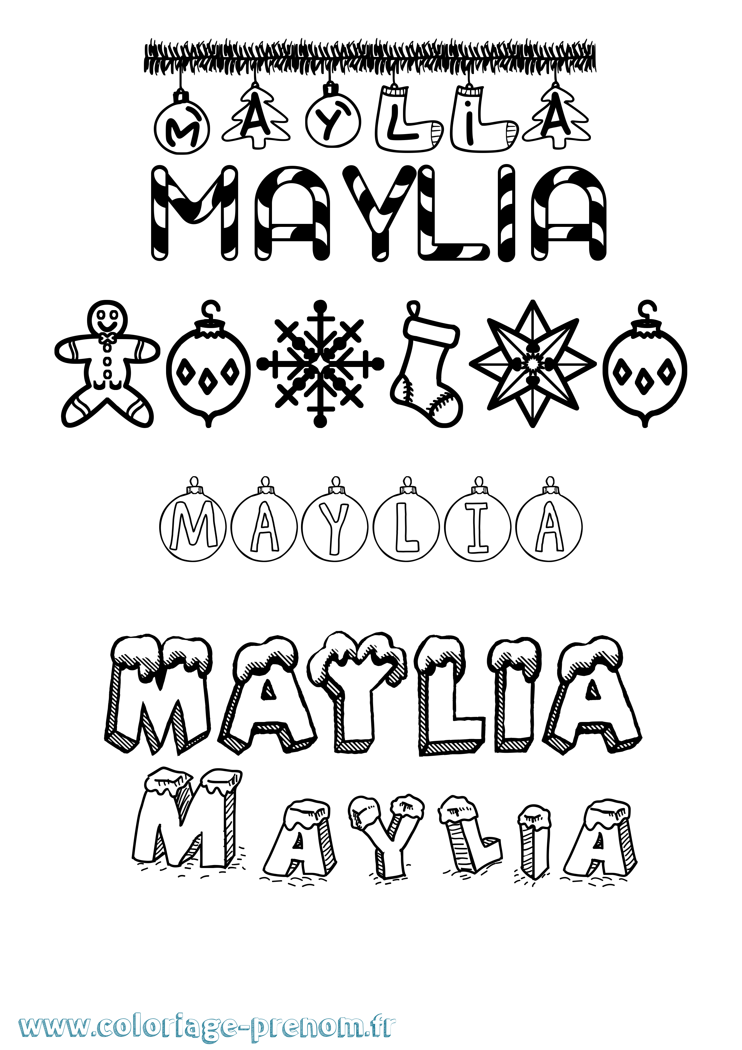 Coloriage Maylia Noël Coloriage prénom Maylia Noël