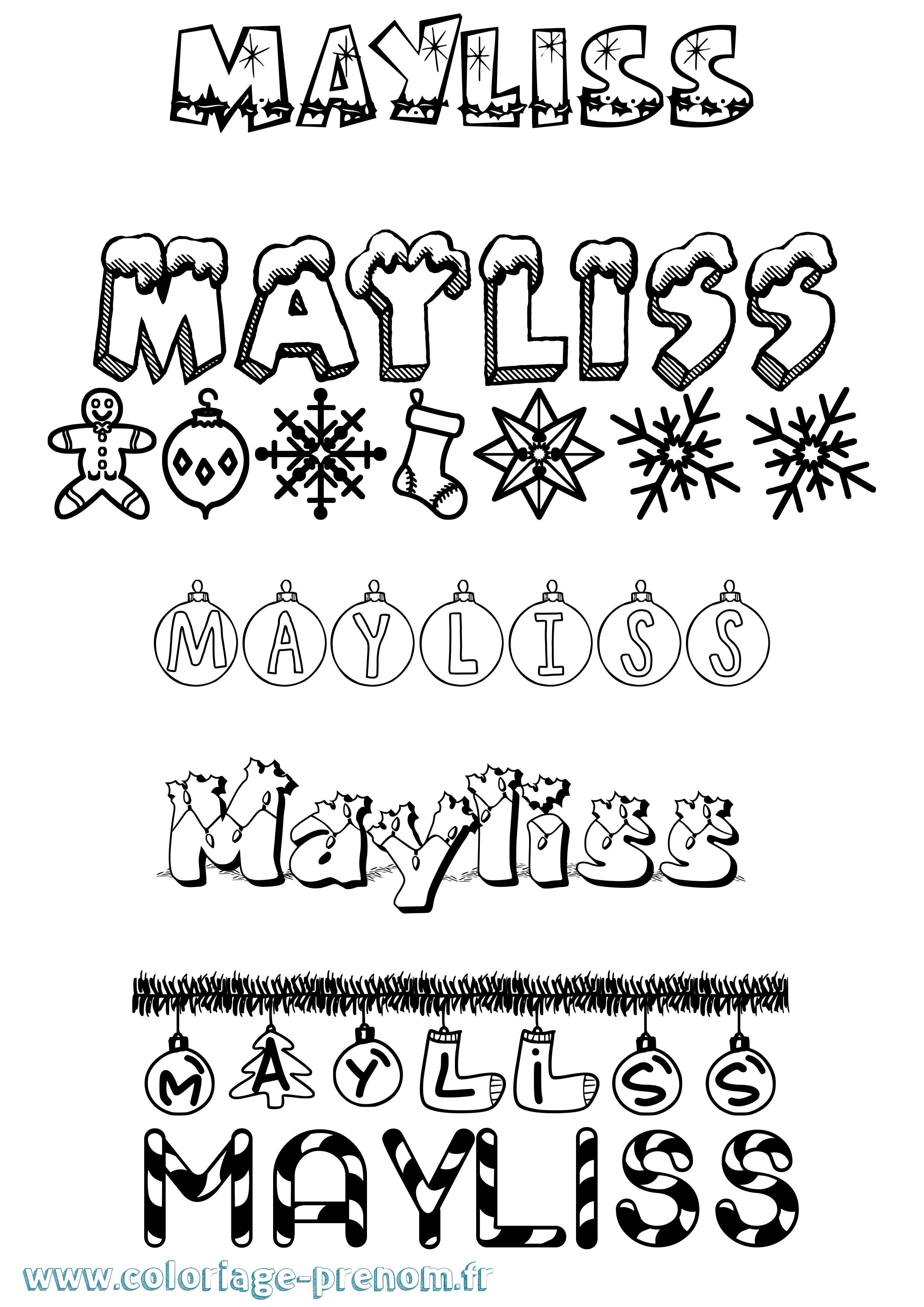 Coloriage Mayliss Noël Coloriage prénom Mayliss Noël