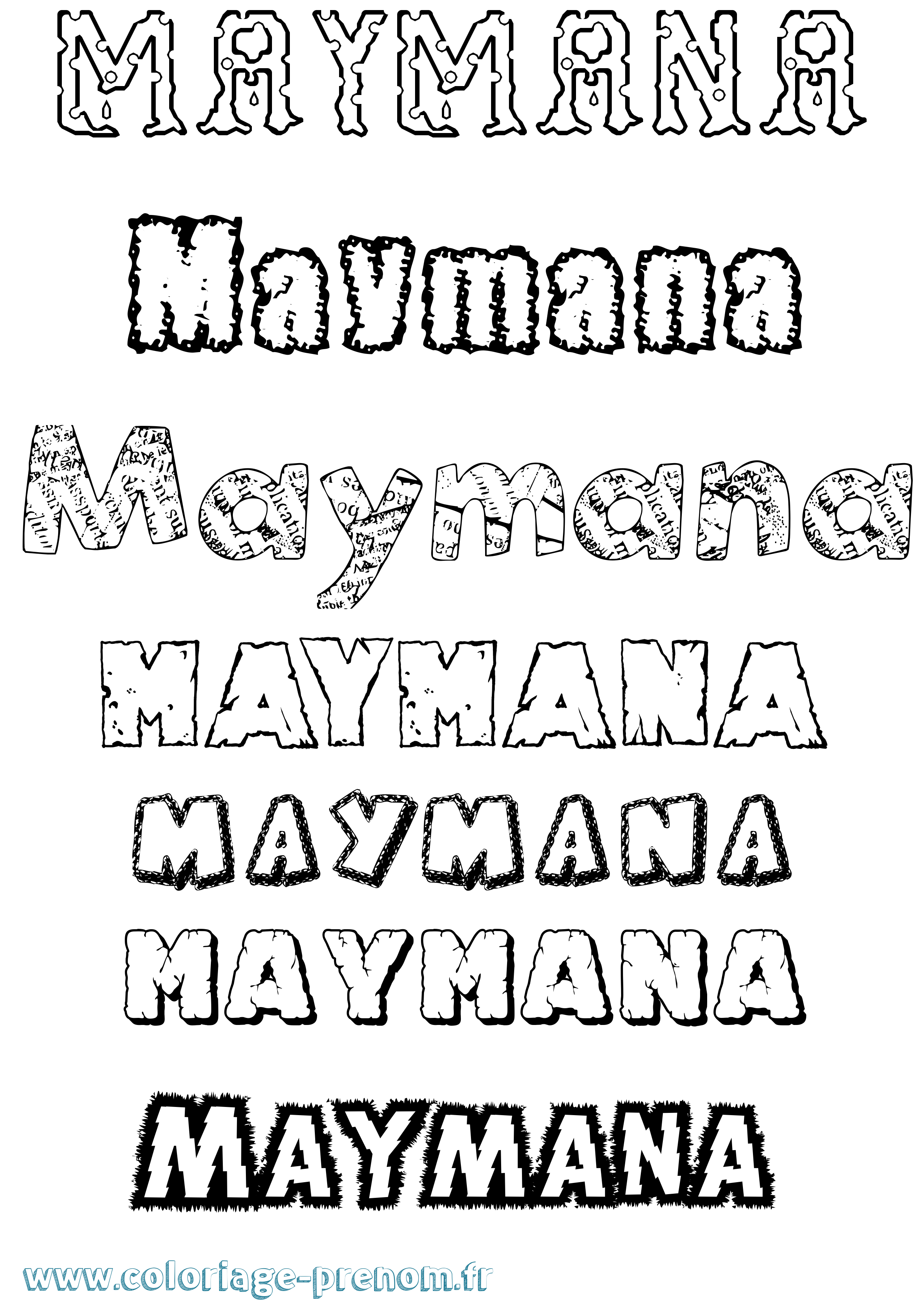 Coloriage Maymana Destructuré Coloriage prénom Maymana Destructuré