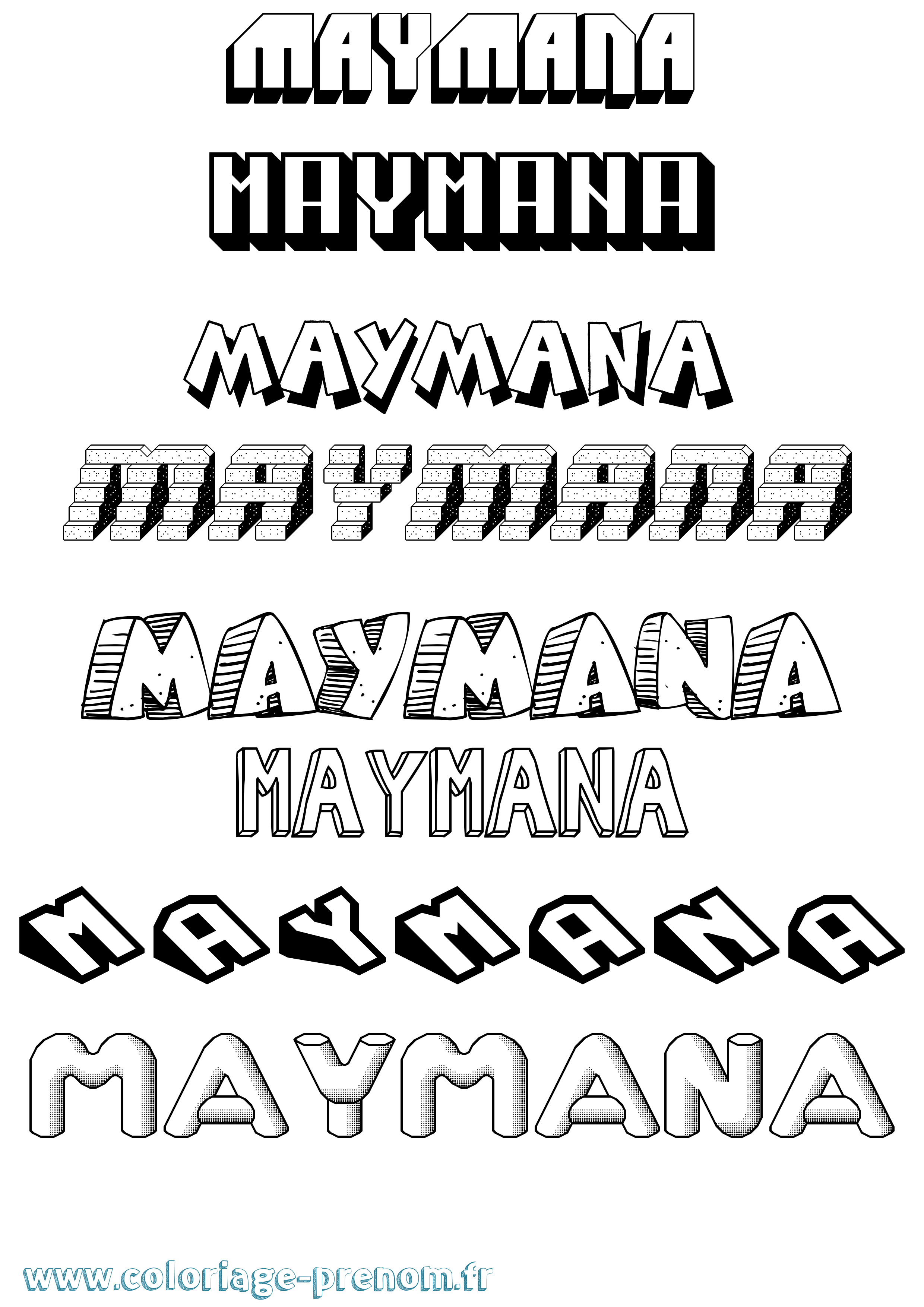 Coloriage Maymana Effet 3D Coloriage prénom Maymana Effet 3D