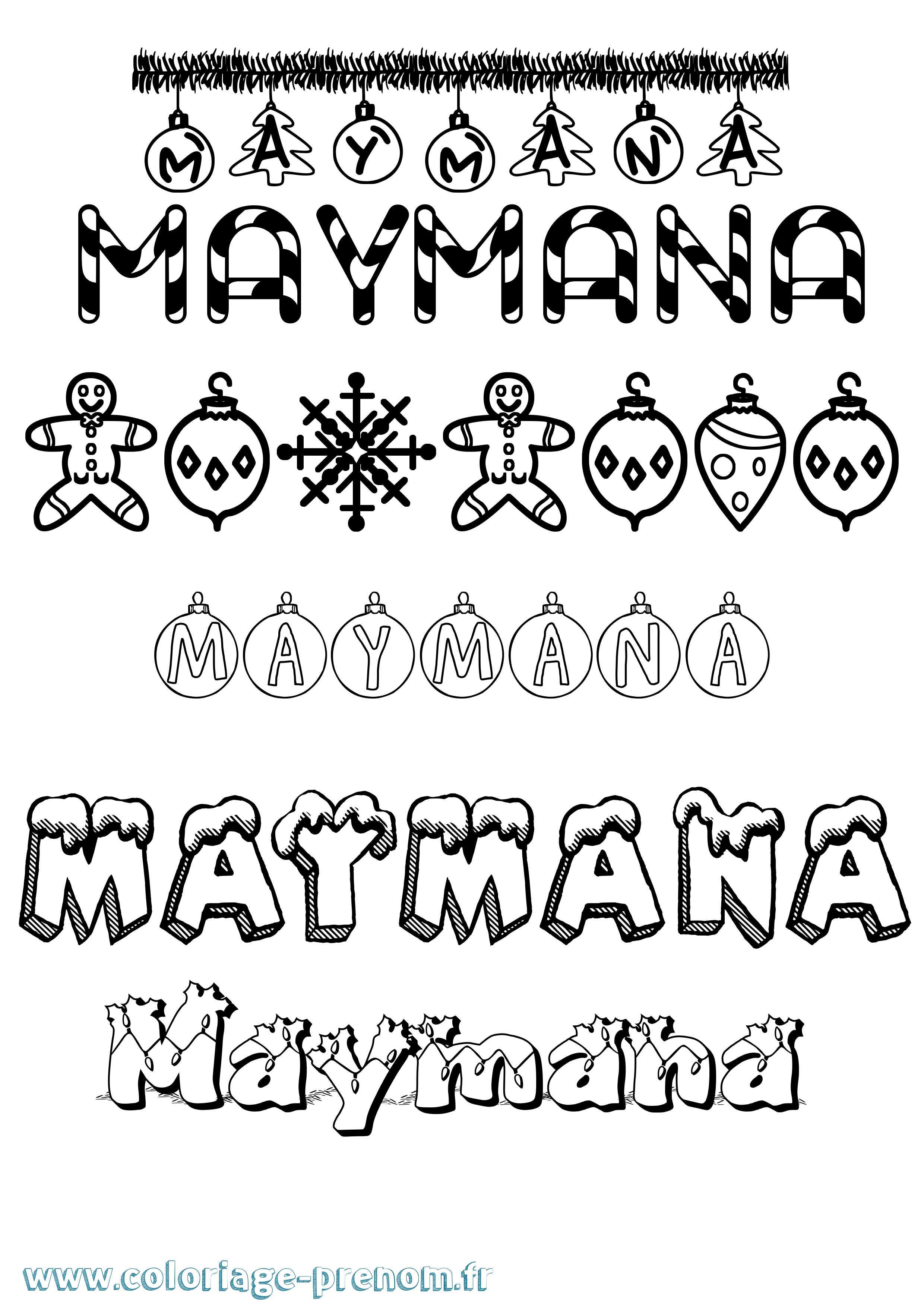 Coloriage Maymana Noël Coloriage prénom Maymana Noël