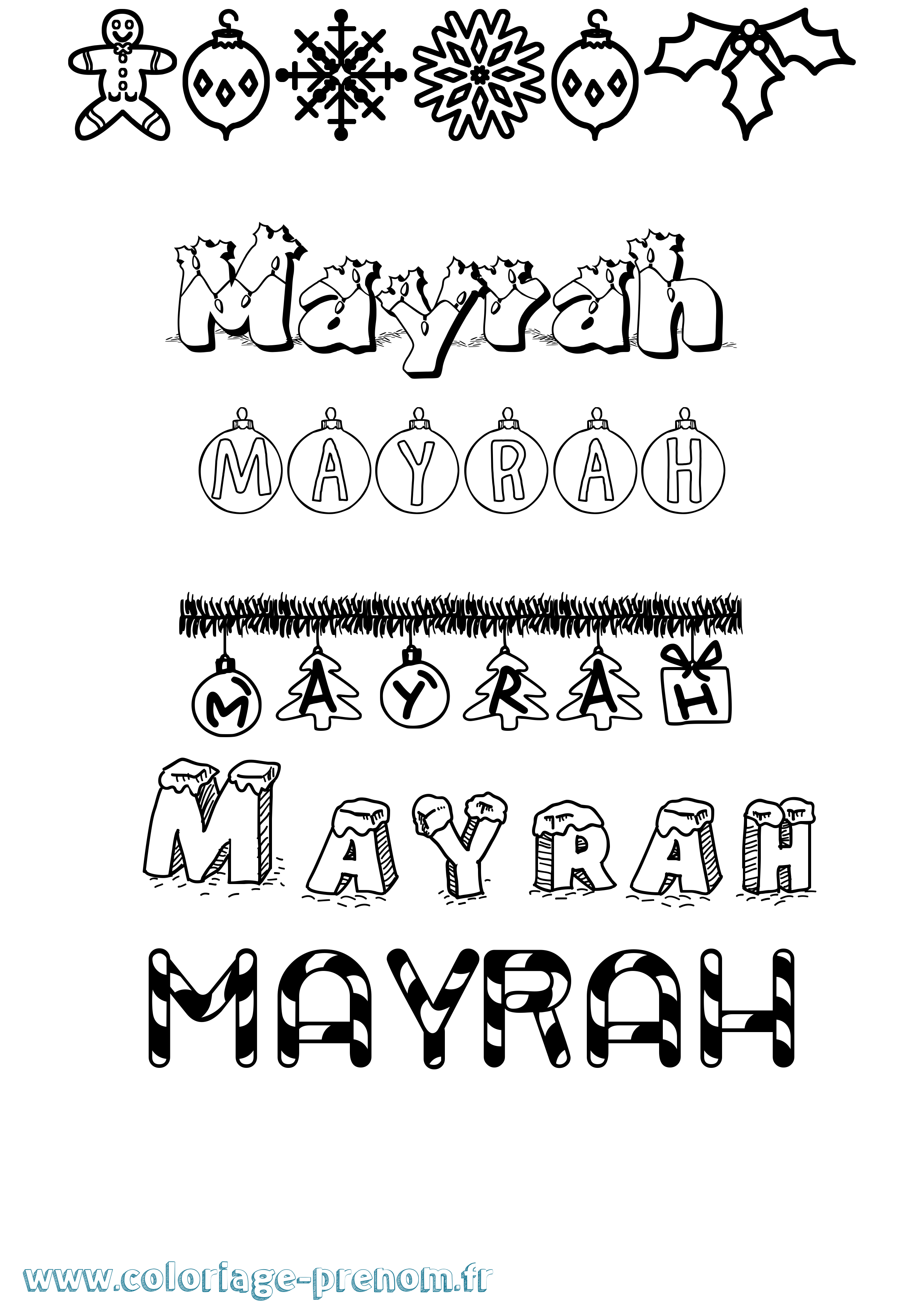 Coloriage Mayrah Noël Coloriage prénom Mayrah Noël