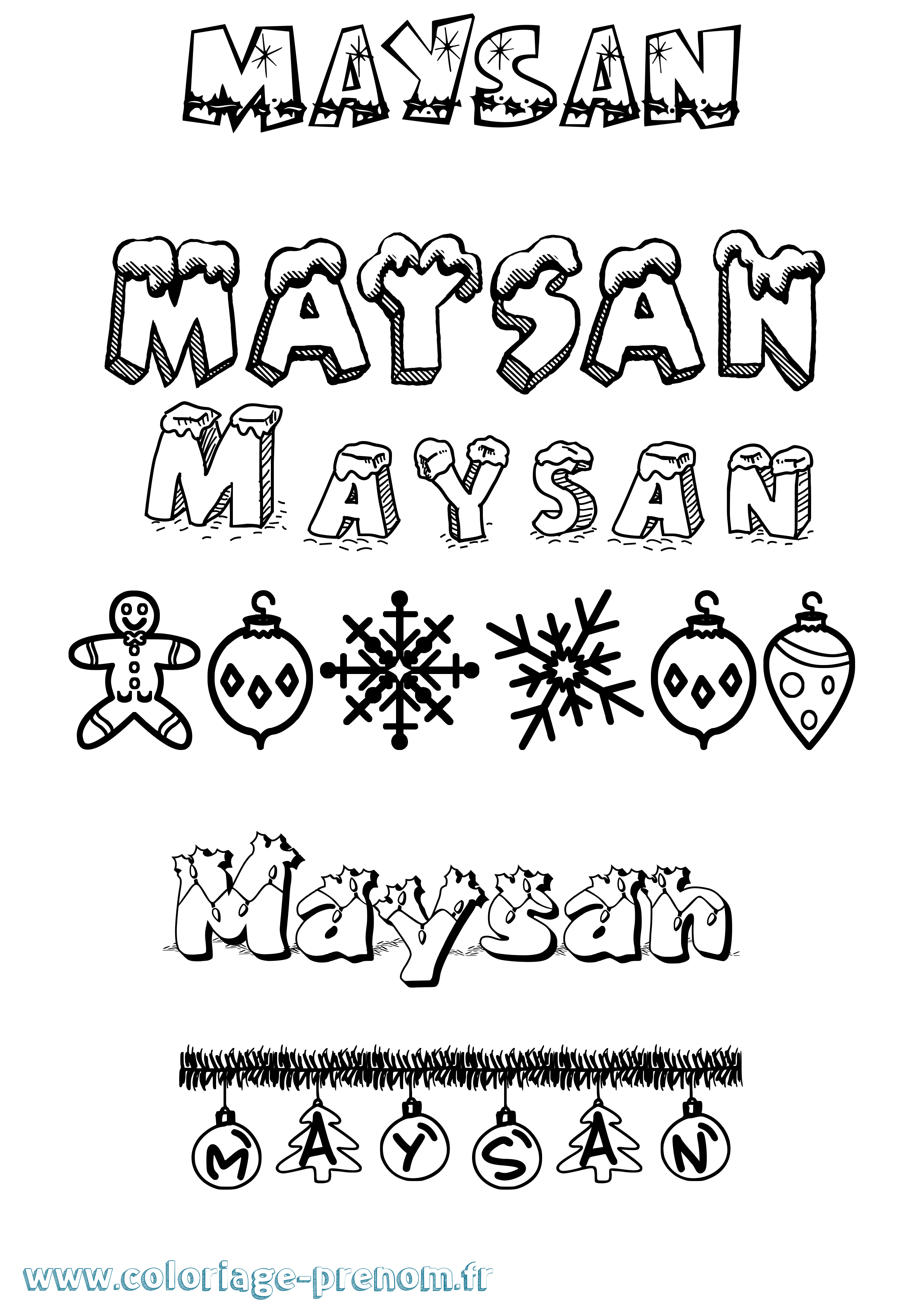 Coloriage Maysan Noël Coloriage prénom Maysan Noël