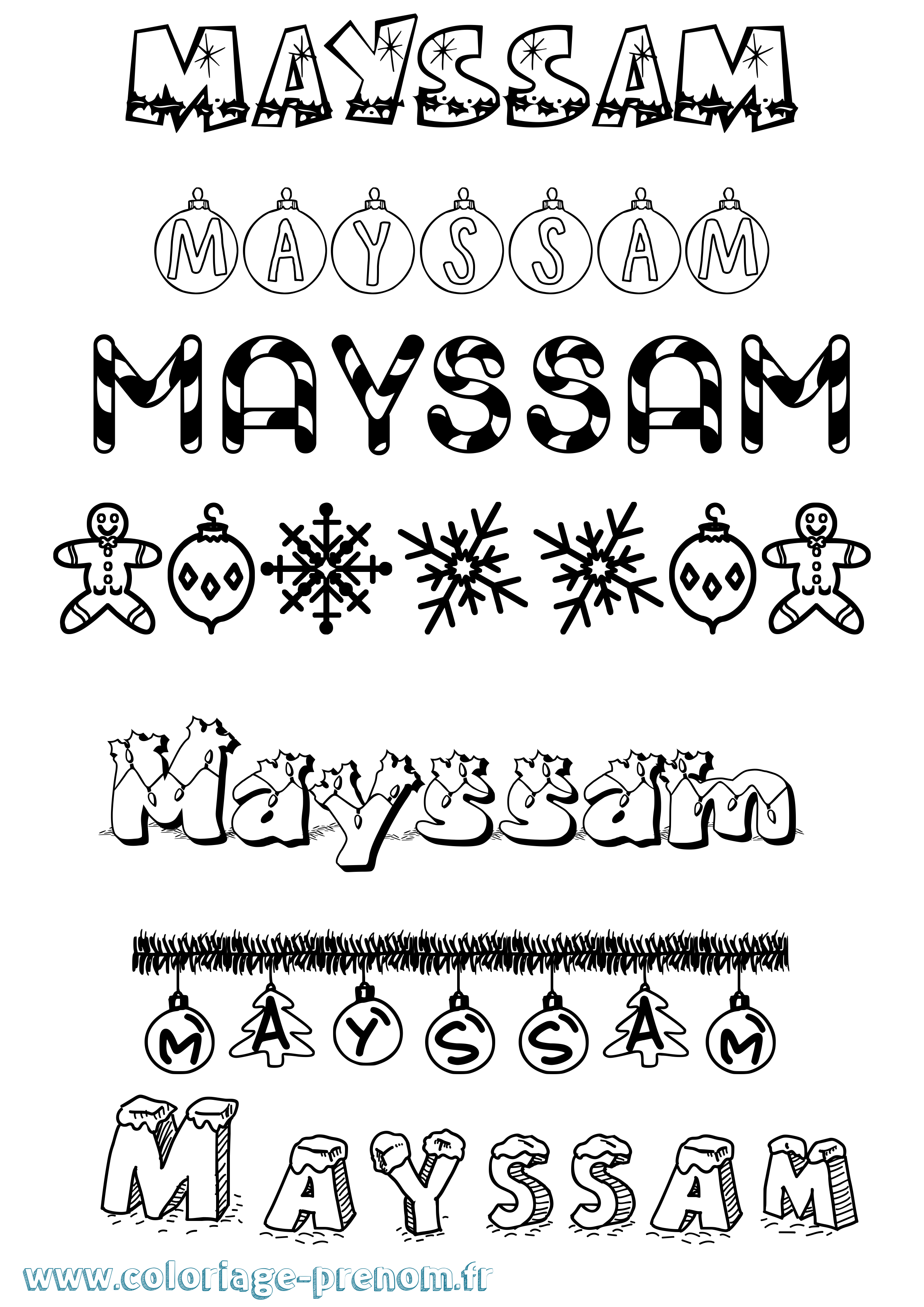 Coloriage Mayssam Noël Coloriage prénom Mayssam Noël